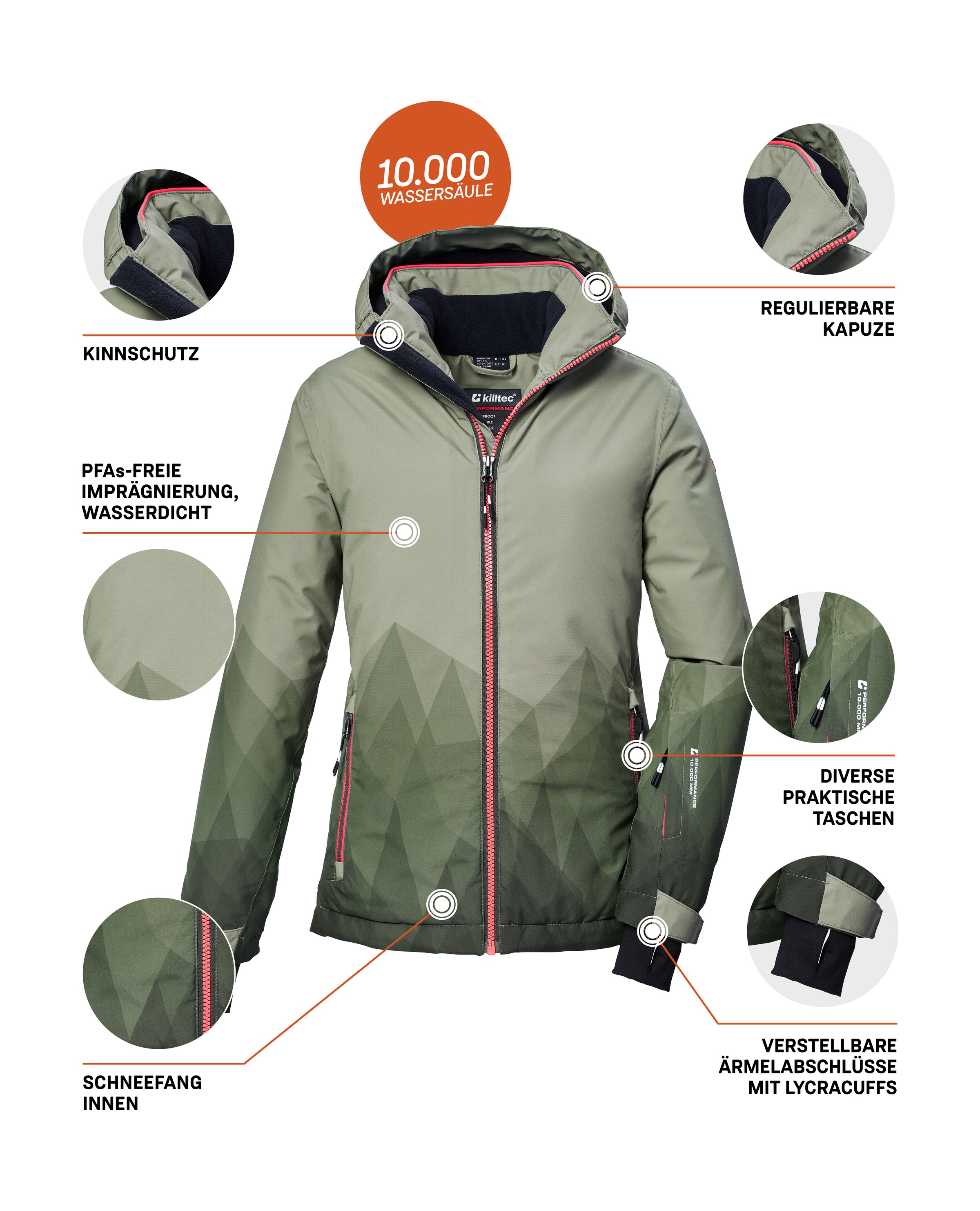 Killtec Skijacke »KSW 328 GRLS SKI JCKT«, Wasser- und winddichte Mädchen-Winterjacke mit verstellbarer Kapuze