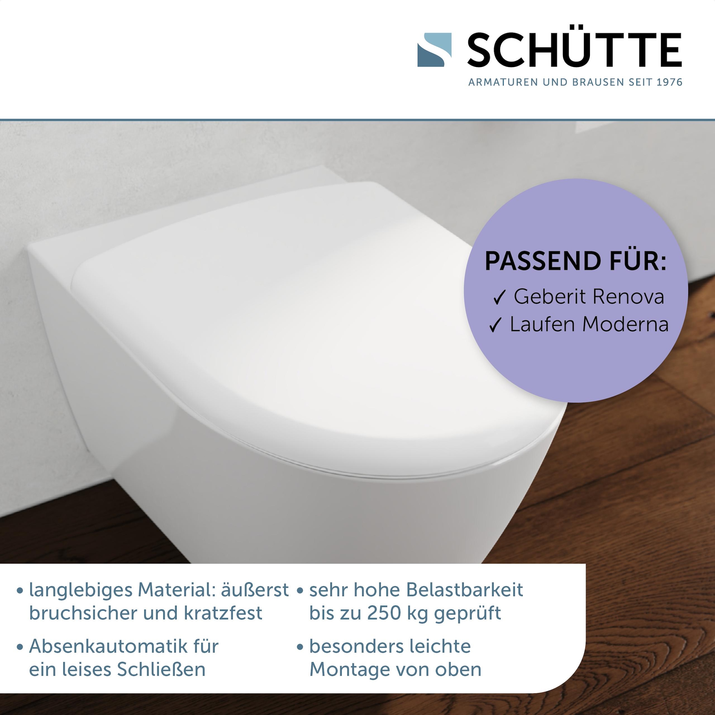 Schütte WC-Sitz »Duroplast, WHITE D-Form PRO 3«, (WC-Sitz, Befestigungsmaterial, Montageanleitung), mit Absenkautomatik und Schnellverschluss