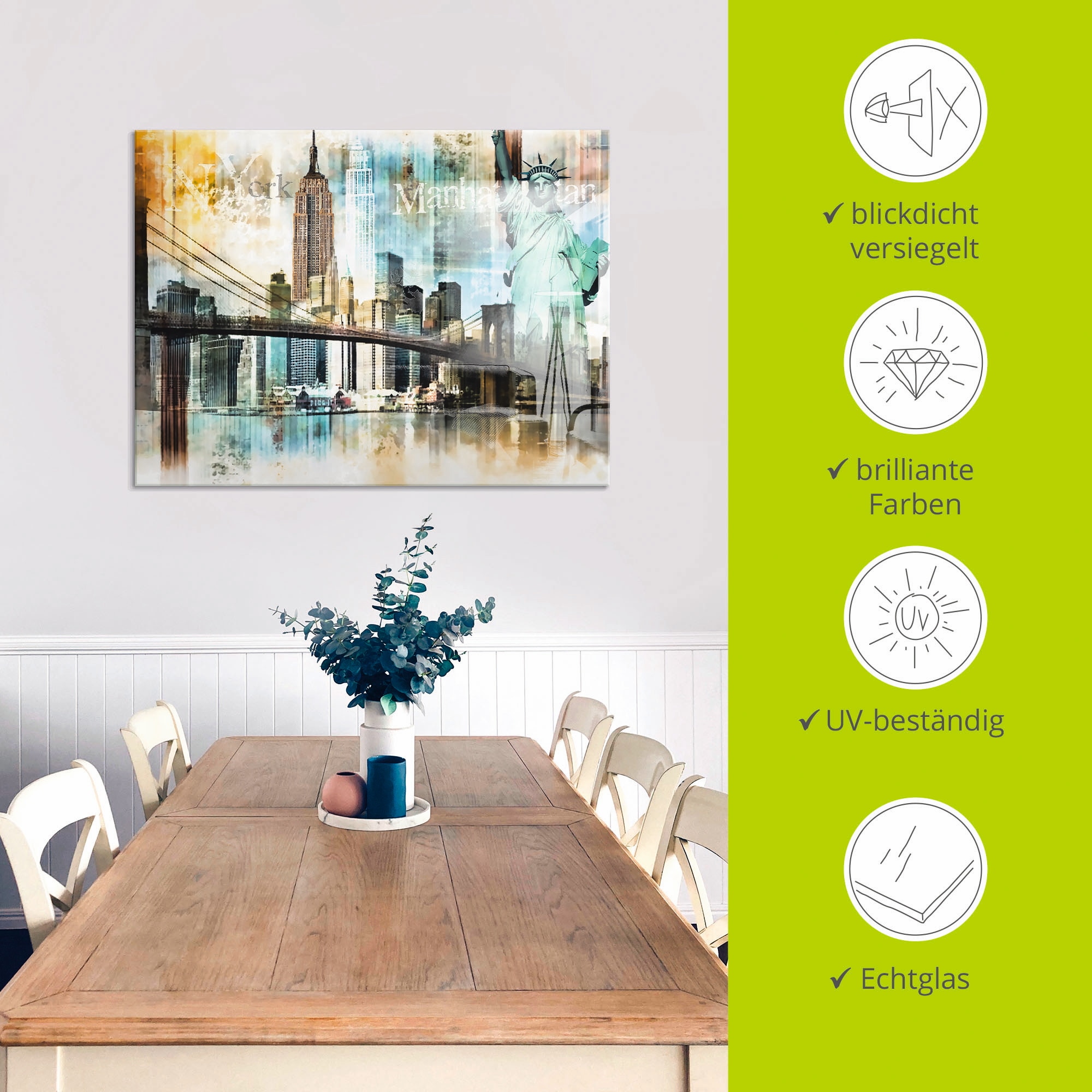 Artland Glasbild »New York Skyline Abstrakte Collage II« Amerika 1 Stk. tlg. in verschiedenen Größen