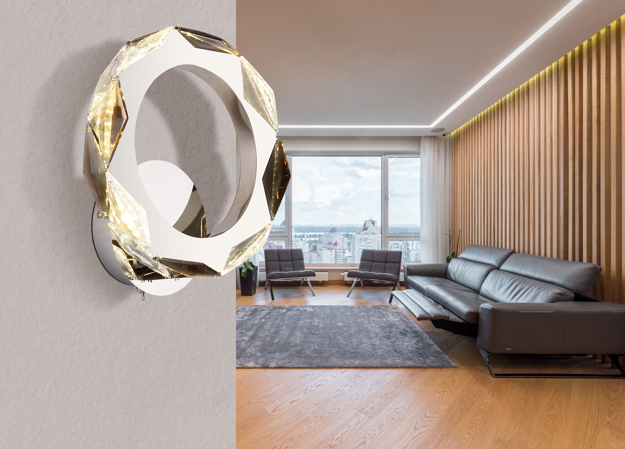 GLOBO LIGHTING LED Wandleuchte »KARILION« LED-Modul Tageslichtweiß Wandlampe/Acrylkristalle rauchfarben/BxH: 240x255mm