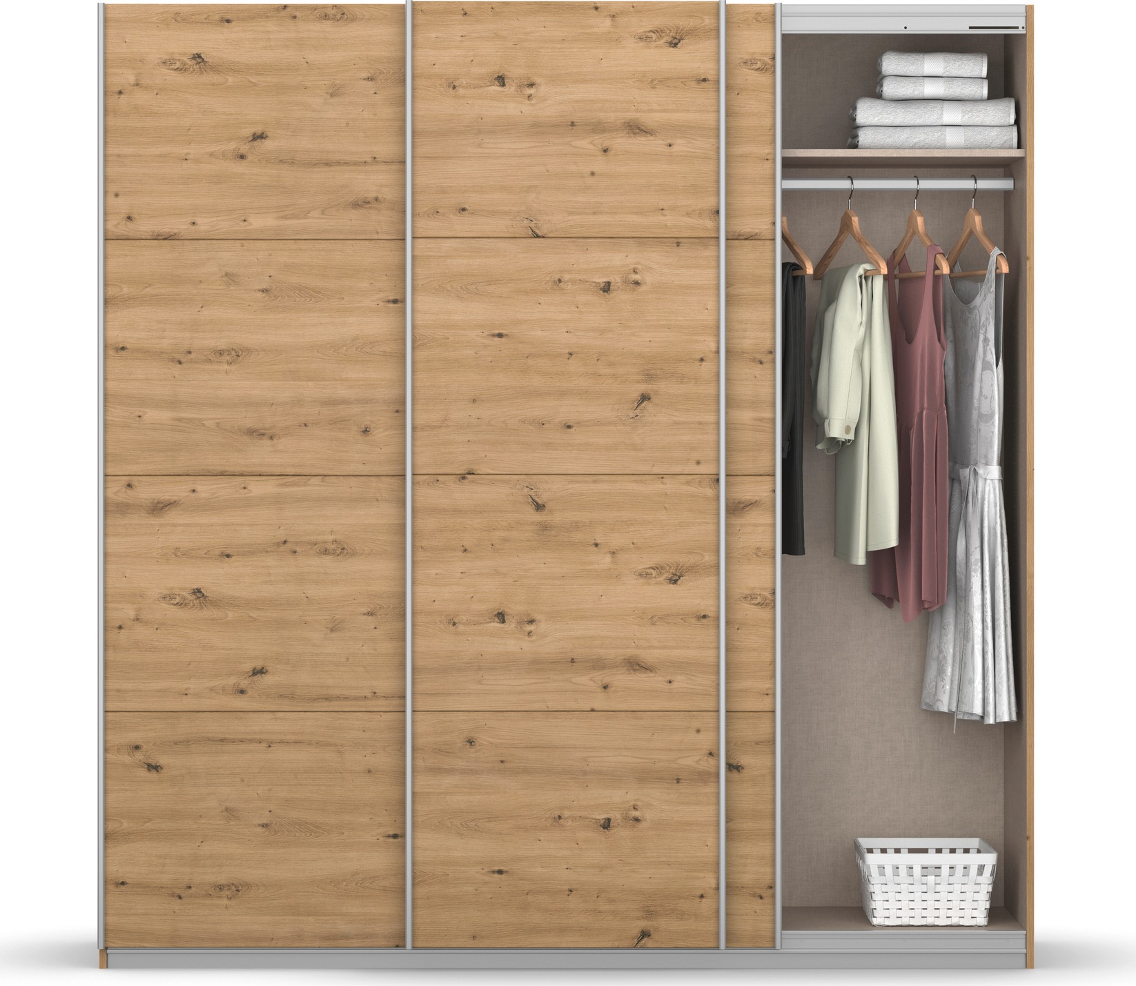 rauch Schwebetürenschrank »Kleiderschrank Schrank Garderobe KOLUNA mit Dekor-Front«, inkl. 2 Innenschubladen sowie extra Einlegeböden MADE IN GERMANY