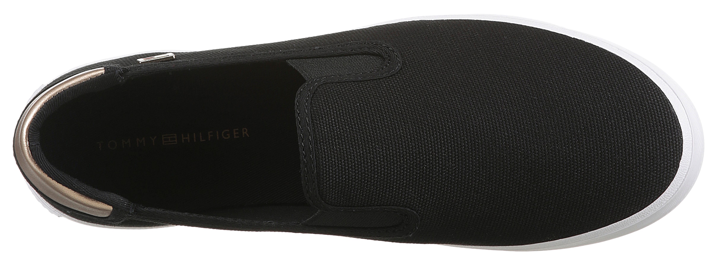 Tommy Hilfiger Slip-On Sneaker »VULC CANVAS SLIP-ON SNEAKER«, Plateau, Freizeitschuh, Halbschuh mit Kontrastbesatz, schmale Form