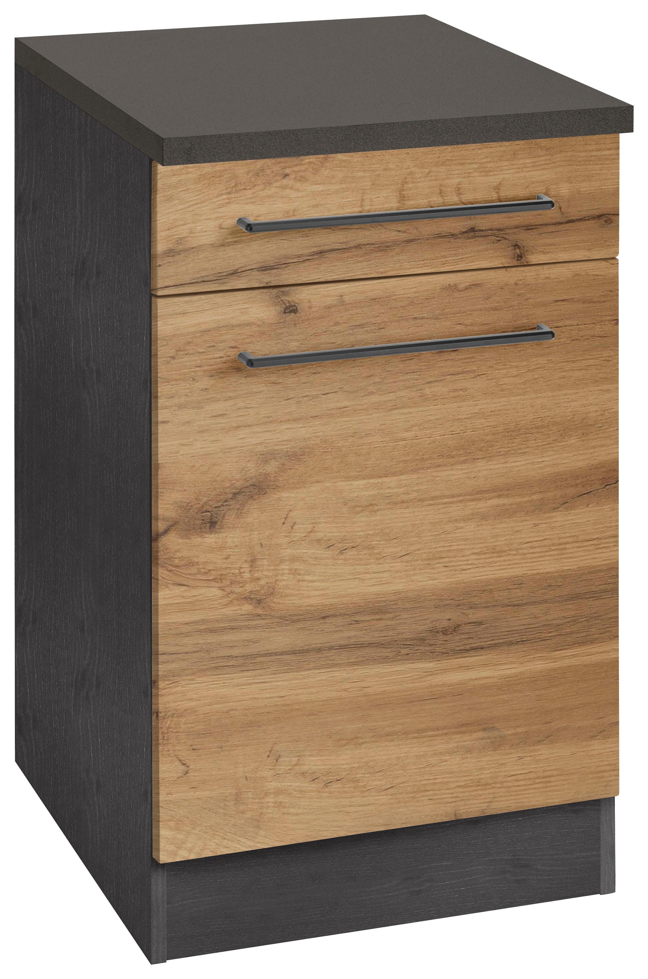 KOCHSTATION Unterschrank "KS-Tulsa" 50 cm breit, 1 Tür, 1 Schubkasten, schw günstig online kaufen