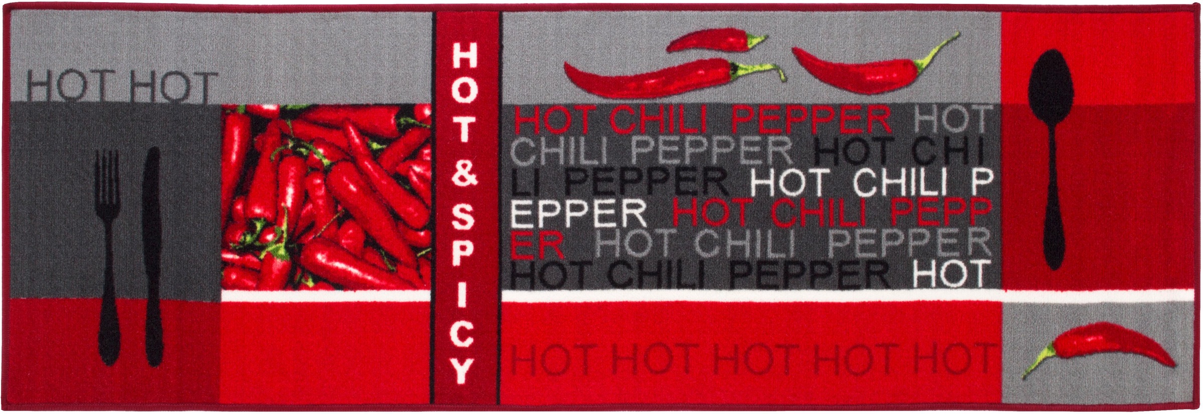 Andiamo Küchenläufer »Hot Pepper«, rechteckig, 5 mm Höhe, Motiv Peperoni/Chili, mit Schriftzug, Küche, waschbar