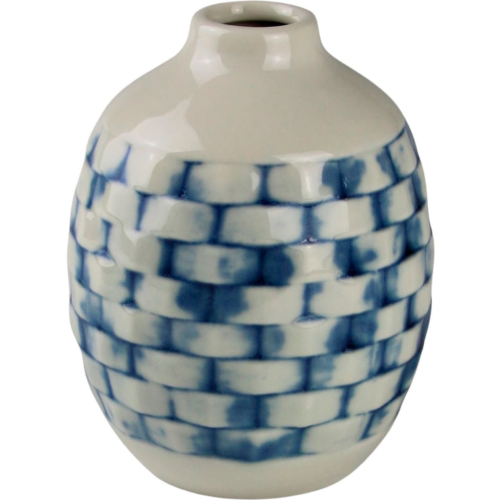 AM Design Dekovase »Karo, blau-weiß, Tischvase aus Keramik in bauchiger Form«, (1 St.)