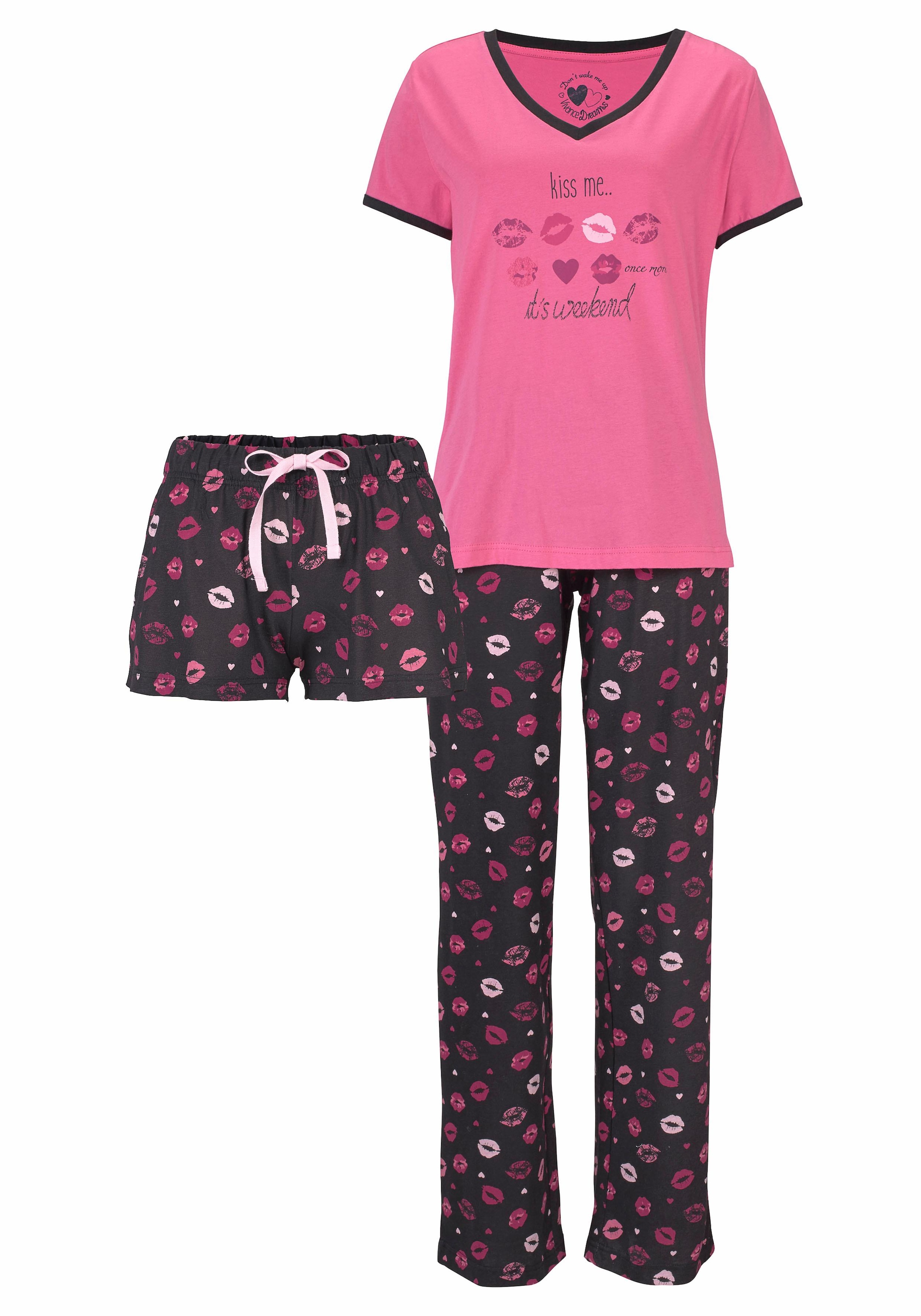 Vivance Dreams Pyjama, (3 tlg.), mit Kussmund Print online kaufen