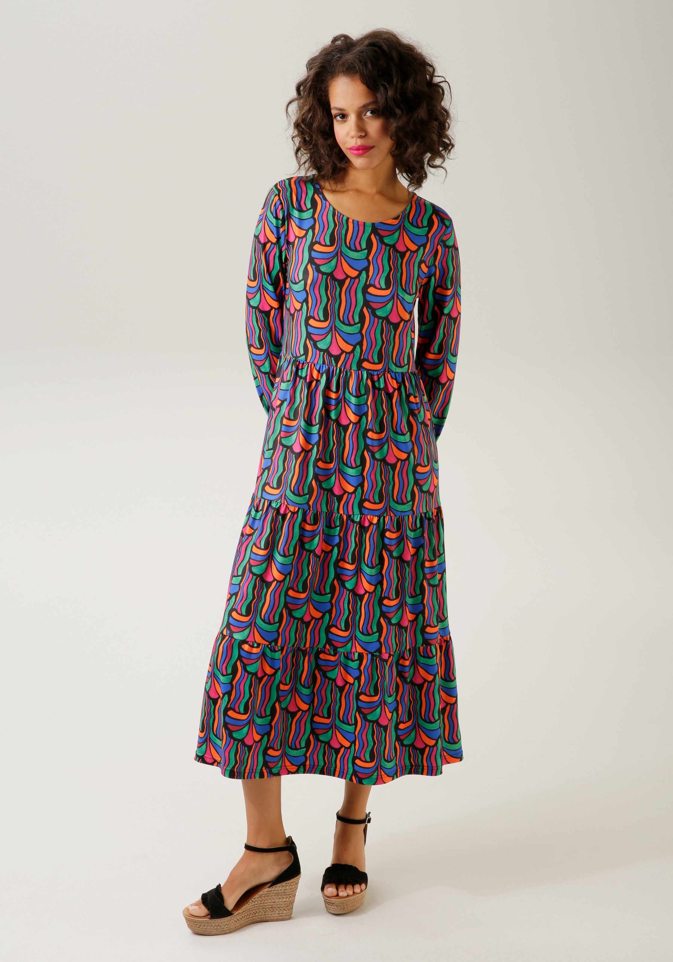 Aniston CASUAL Jerseykleid, graphischem KOLLEKTION online mit NEUE kaufen Druck - farbenfrohem