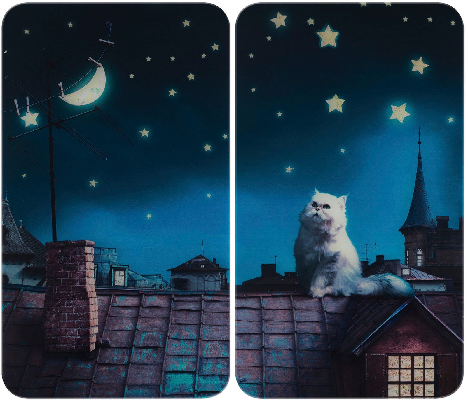 WENKO Herd-Abdeckplatte »Universal Modell Moon Cat«, (Set, 2 tlg.), Herdabdeckung für alle Herdarten, kratzfest, mit rutschfesten Füßen