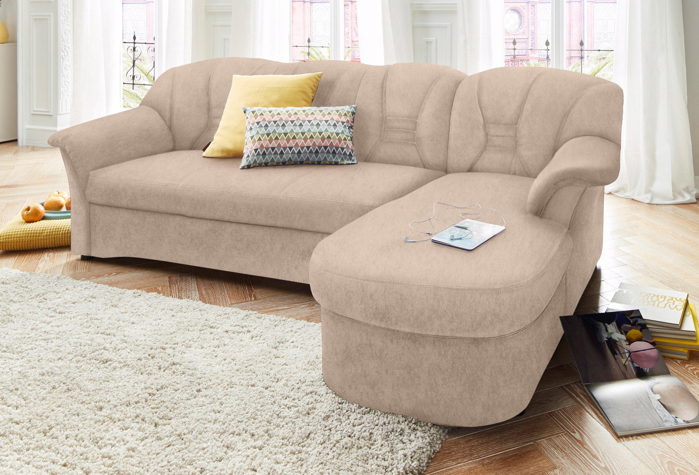 DOMO collection Ecksofa »Elva, zeitlose Formensprache, elegante Rückenstepp günstig online kaufen