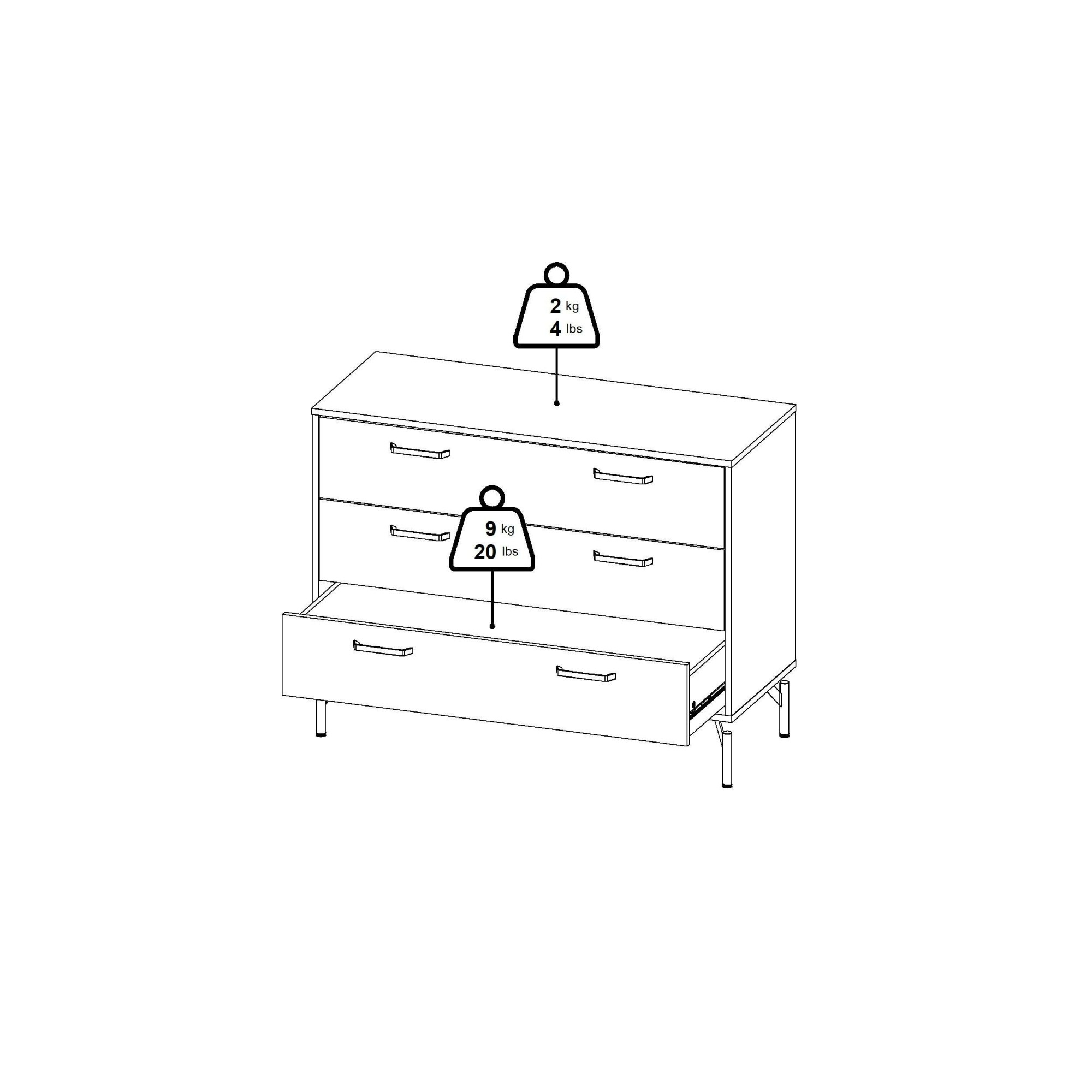 INOSIGN Kommode »Dana, Aufbewahrung, Schubladenschrank, Stauraum«, Sideboard mit 3 Schubladen, Metallbeine, Breite 99 cm
