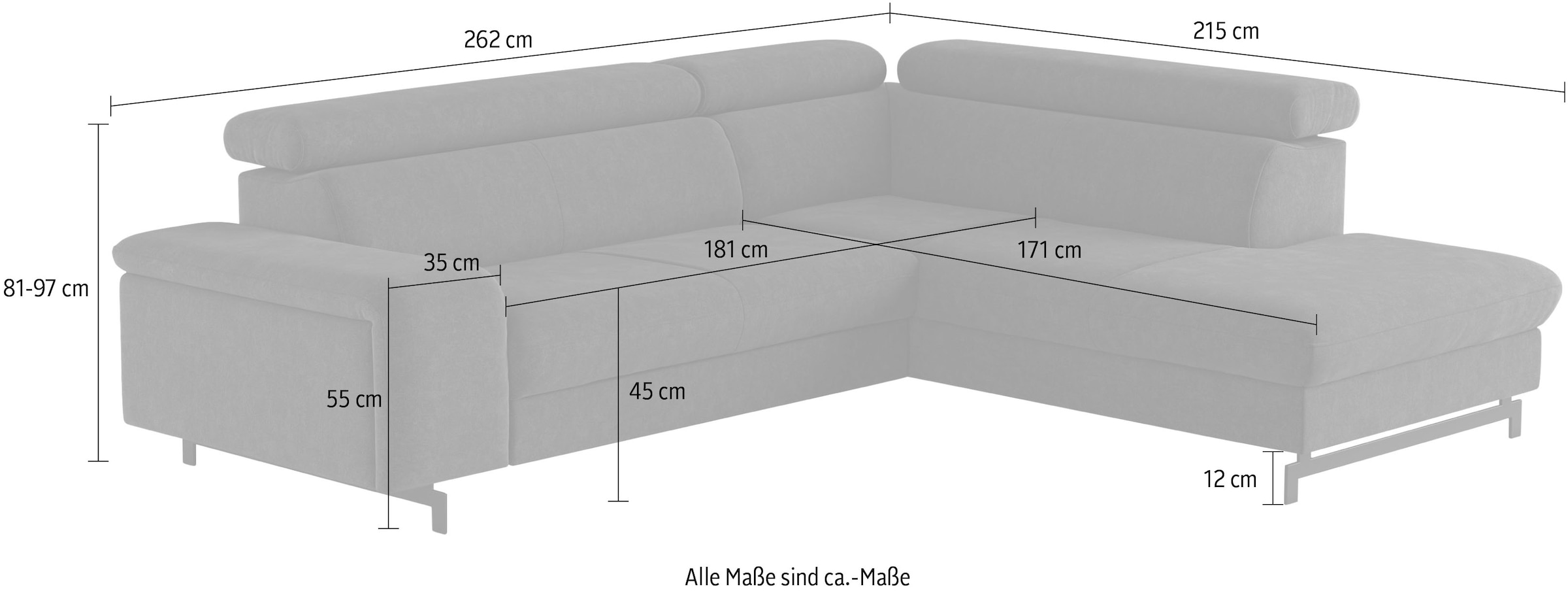 COTTA Ecksofa »Emma L-Form«, mit Kopfteilverstellung, wahlweise mit Bettfunktion & Bettkasten