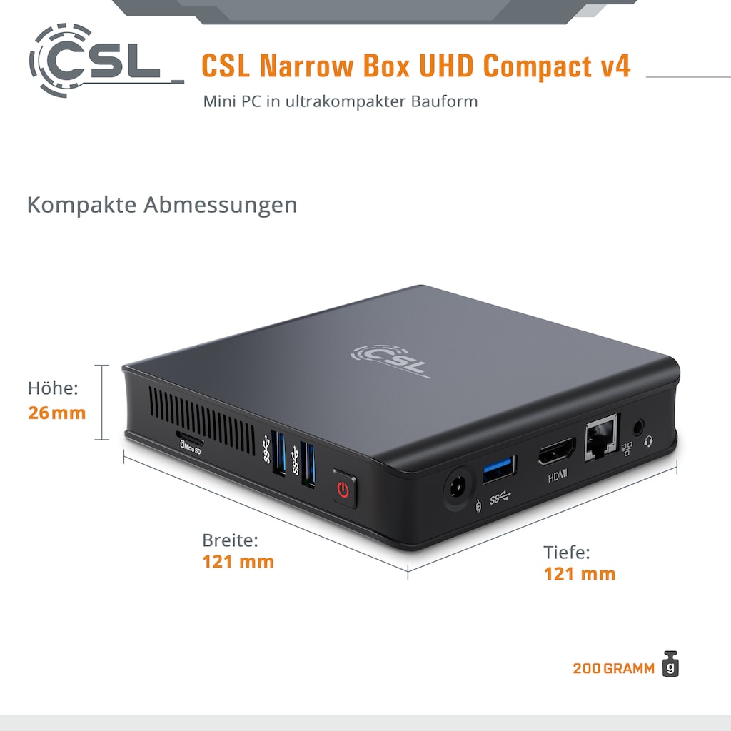 CSL Mini-PC »Narrow Box Ultra HD Compact v4 / Win 10«