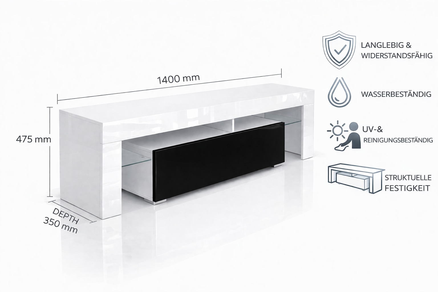 OTTO home Lowboard »MONICA, TV-Board, TV-Kommode, TV-Schrank, TV-Unterschrank, TV-Möbel« Modernes Hochglanz TV-Board in 2 Farben, grifflos mit Push-to-Open