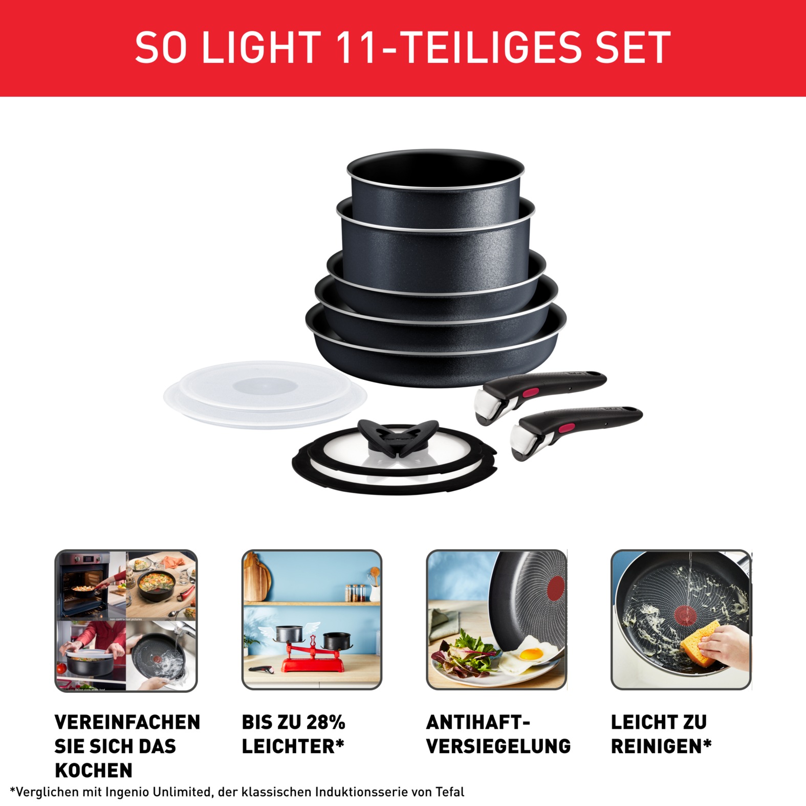 Tefal Topf-Set »Ingenio So'Light, Topf und Pfannenset abnehmbarer Griff, st günstig online kaufen