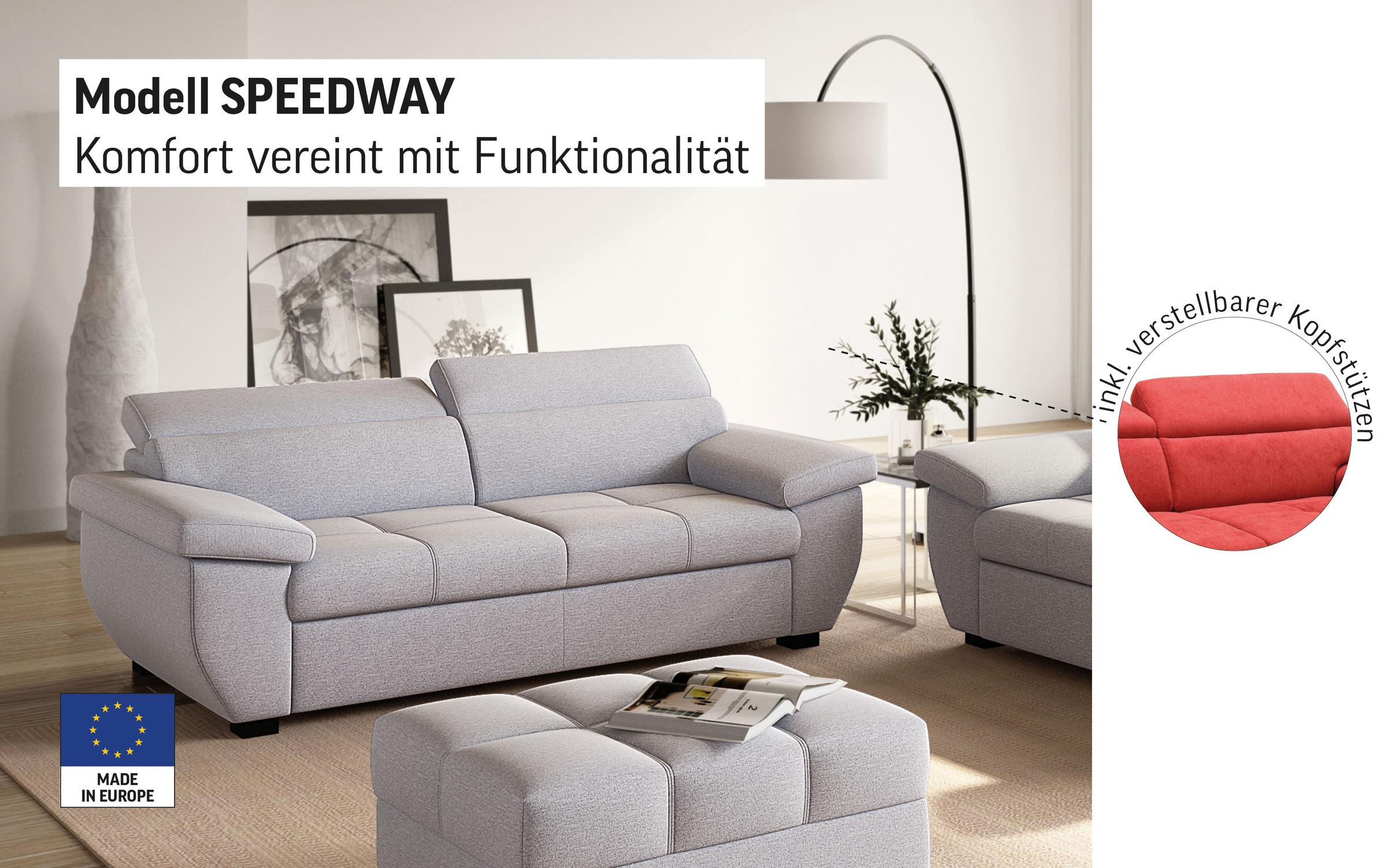 COTTA 2,5-Sitzer »Speedway«, Big-Sofa mit Kopfteilverstellung günstig online kaufen