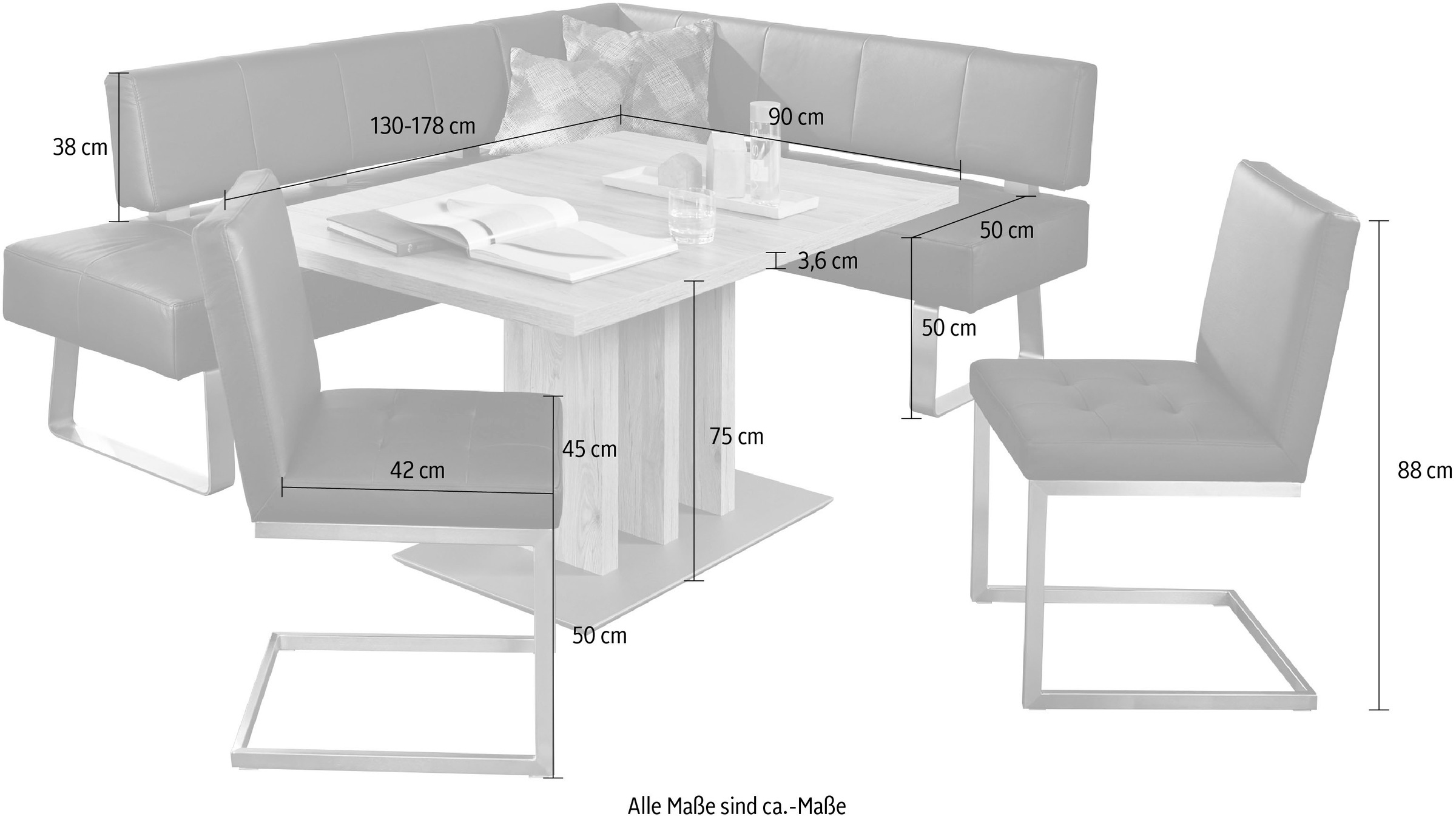 K+W Komfort & Wohnen Eckbankgruppe »Spider II«, (Set, 4 tlg.), langer Schenkel 227cm, 2 Freischwinger, Auszugstisch in Breite 130 cm