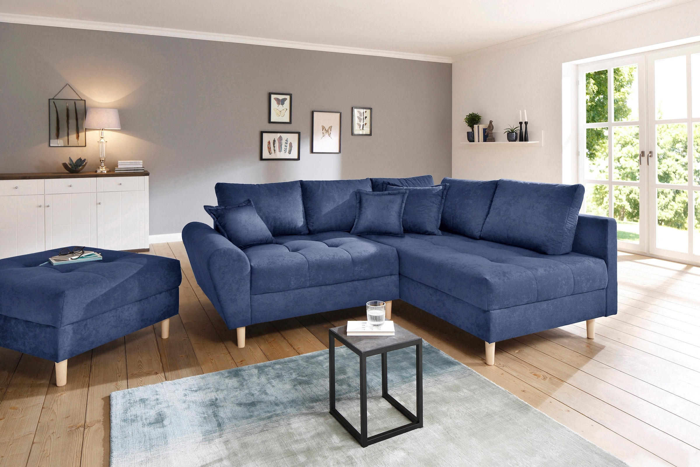 Home affaire Ecksofa »Rice L-Form, B: 223 cm« Set: Sofa & Hocker, mit 3 Zie günstig online kaufen