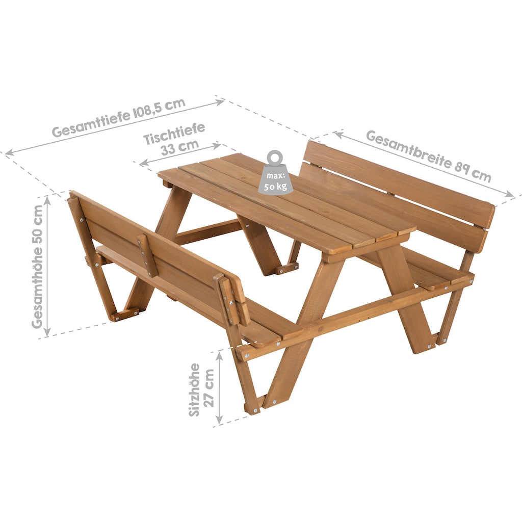 roba® Kindersitzgruppe »Picknick for 4 Outdoor Deluxe, Teakholz«, mit Lehne