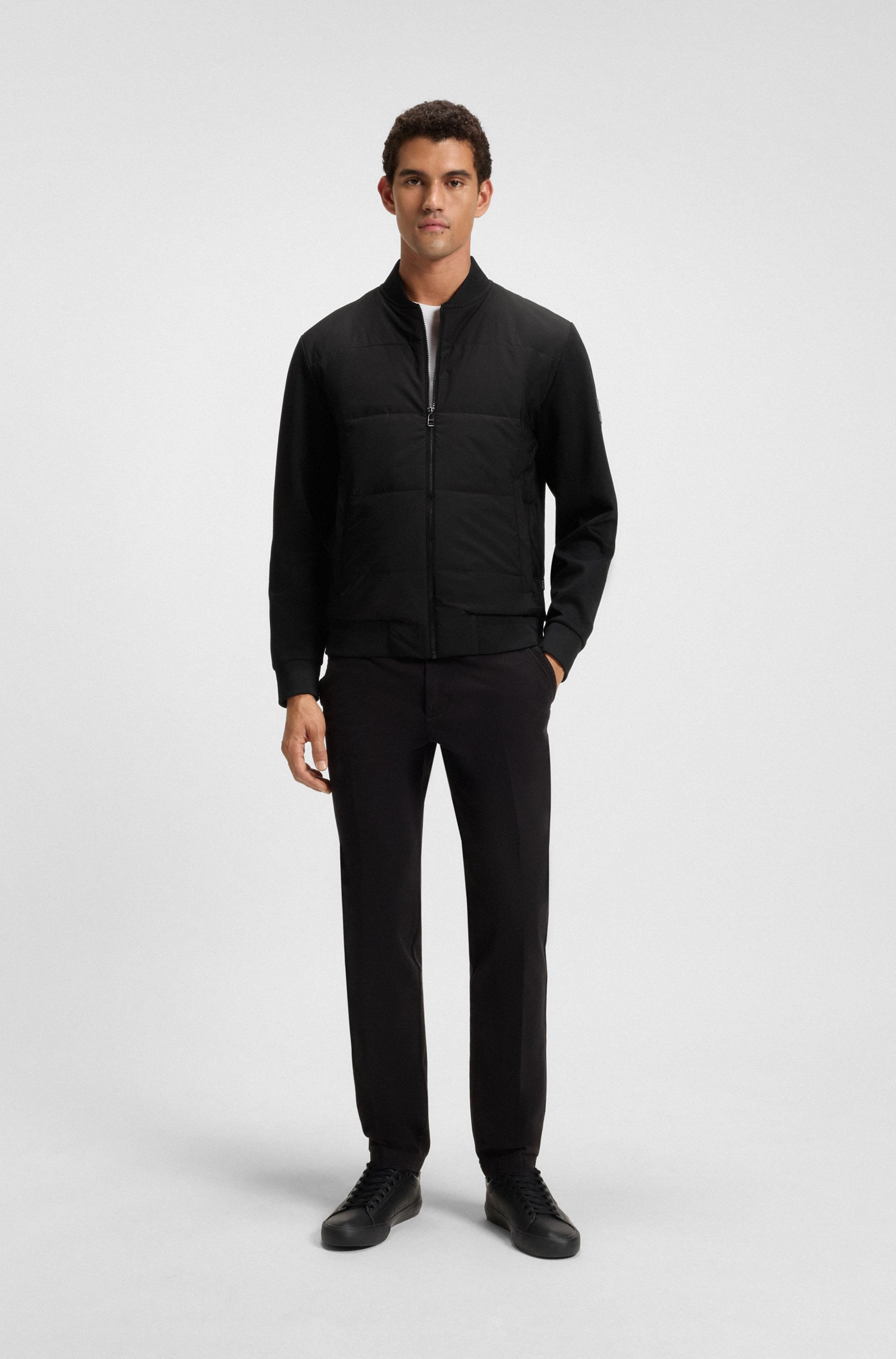BOSS Sweatjacke Stehkragen, wattierte Vorderseite, Regular Fit