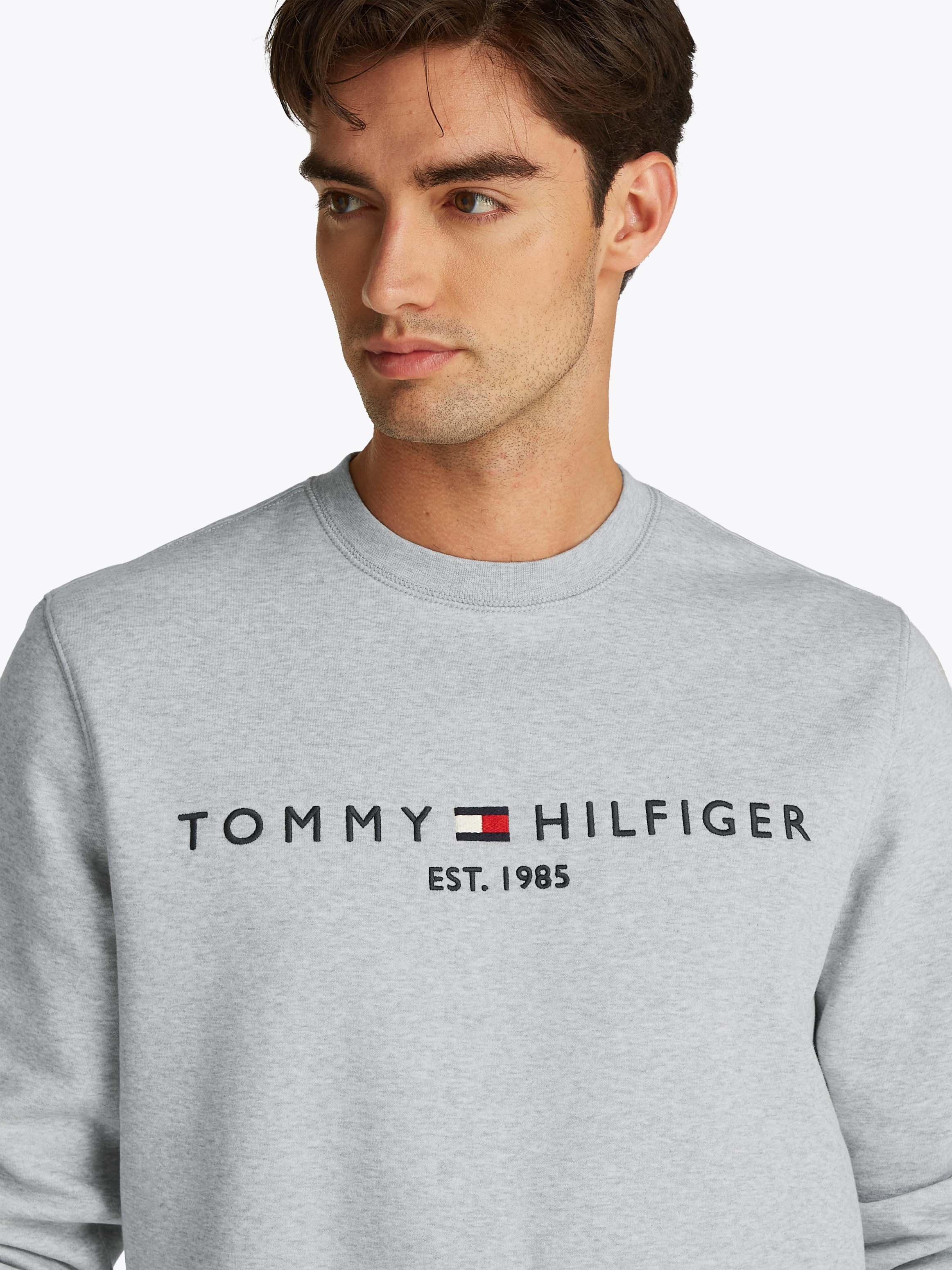 Tommy Hilfiger Sweatshirt »TOMMY LOGO SWEATSHIRT mit Rundhals und Stickerei« unifarben, casual, regular fit, Baumwollmix, Rundhals
