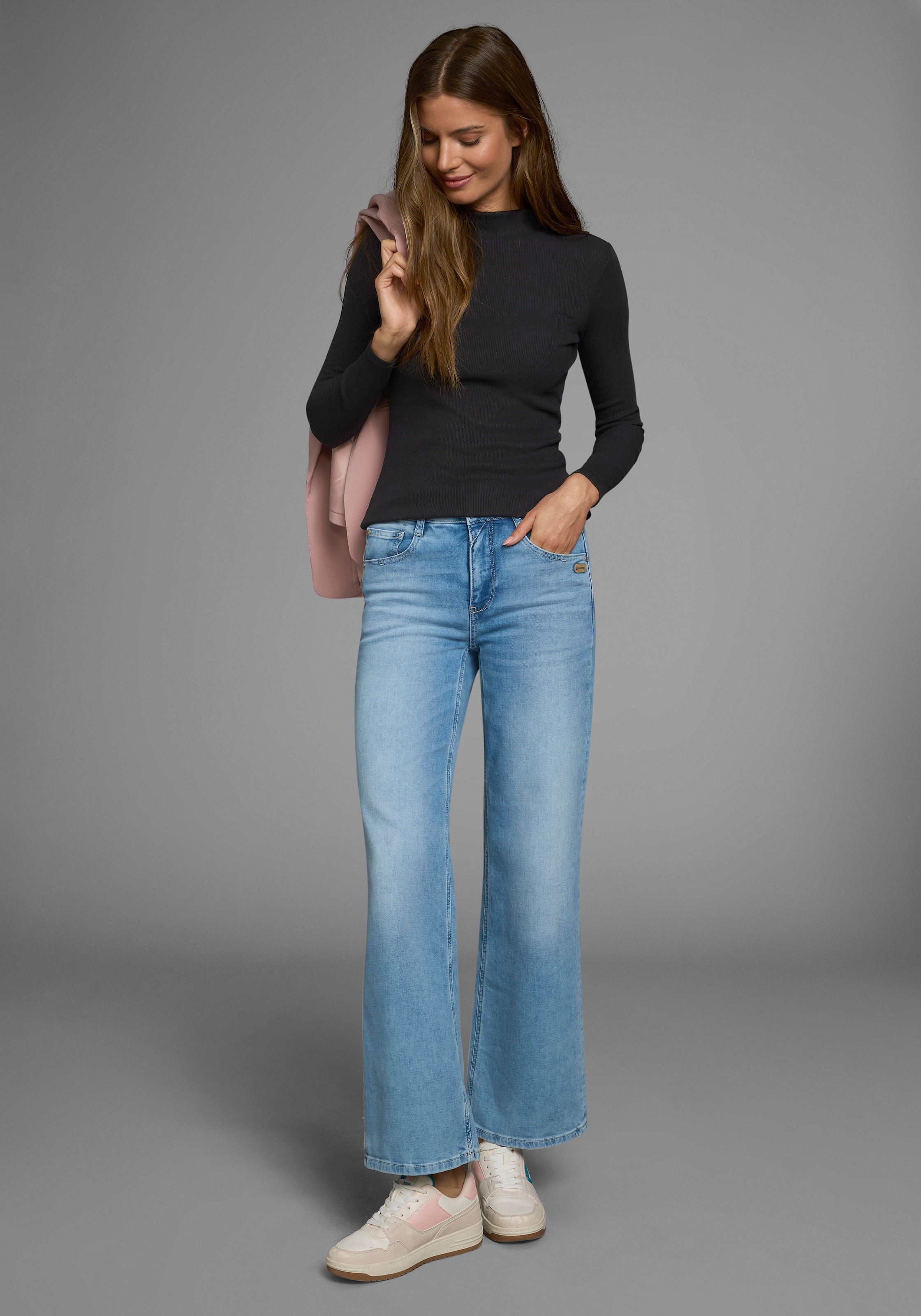 AJC Langarmshirt langärmelig,  Basic-Stil,  Stehkragen,  ideal für Büro und Freizeit