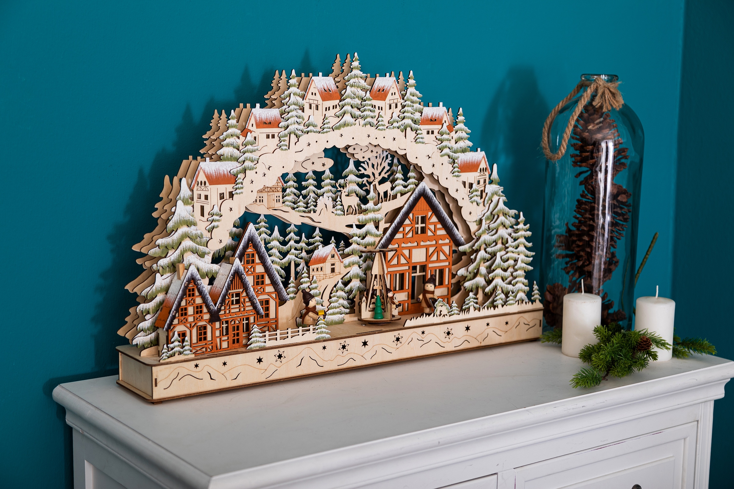 Myflair Möbel & Accessoires LED Schwibbogen »Weihnachtsdeko«, aus Holz, mit LED Beleuchtung, Höhe ca. 39 cm