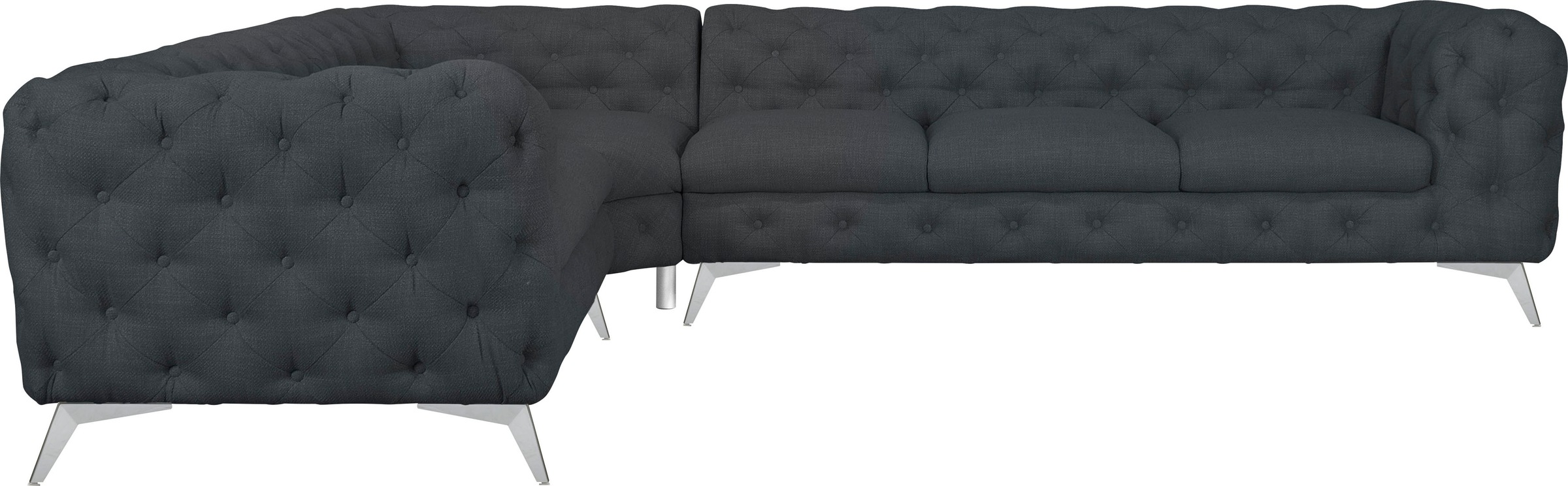 Leonique Chesterfield-Sofa »Ecksofa GLYNIS L-Form mit Wellenunterfederung, Maße B/T/H 323/264/75cm«, aufwändige Knopfheftung, moderne Chesterfield Optik, Fußfarbe wählbar