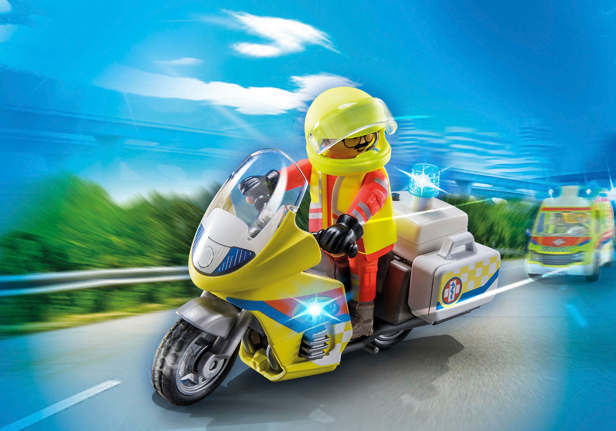 Playmobil® Konstruktions-Spielset »Notarzt-Motorrad mit Blinklicht (71205), My City Life«, mit Lichtmodul; Made in Europe