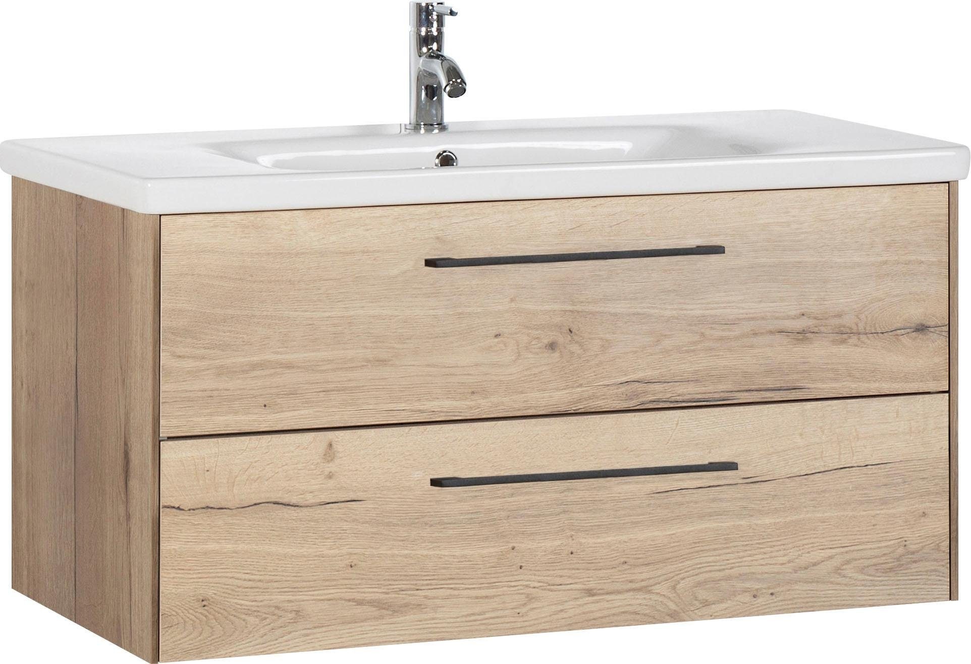 Waschtisch SAPHIR "3400", beige (eiche struktur, eiche struktur, eiche struktur nachbildung), B:100cm H:52cm T:43,8cm, Waschtische, Waschtisch, Breite 100 cm