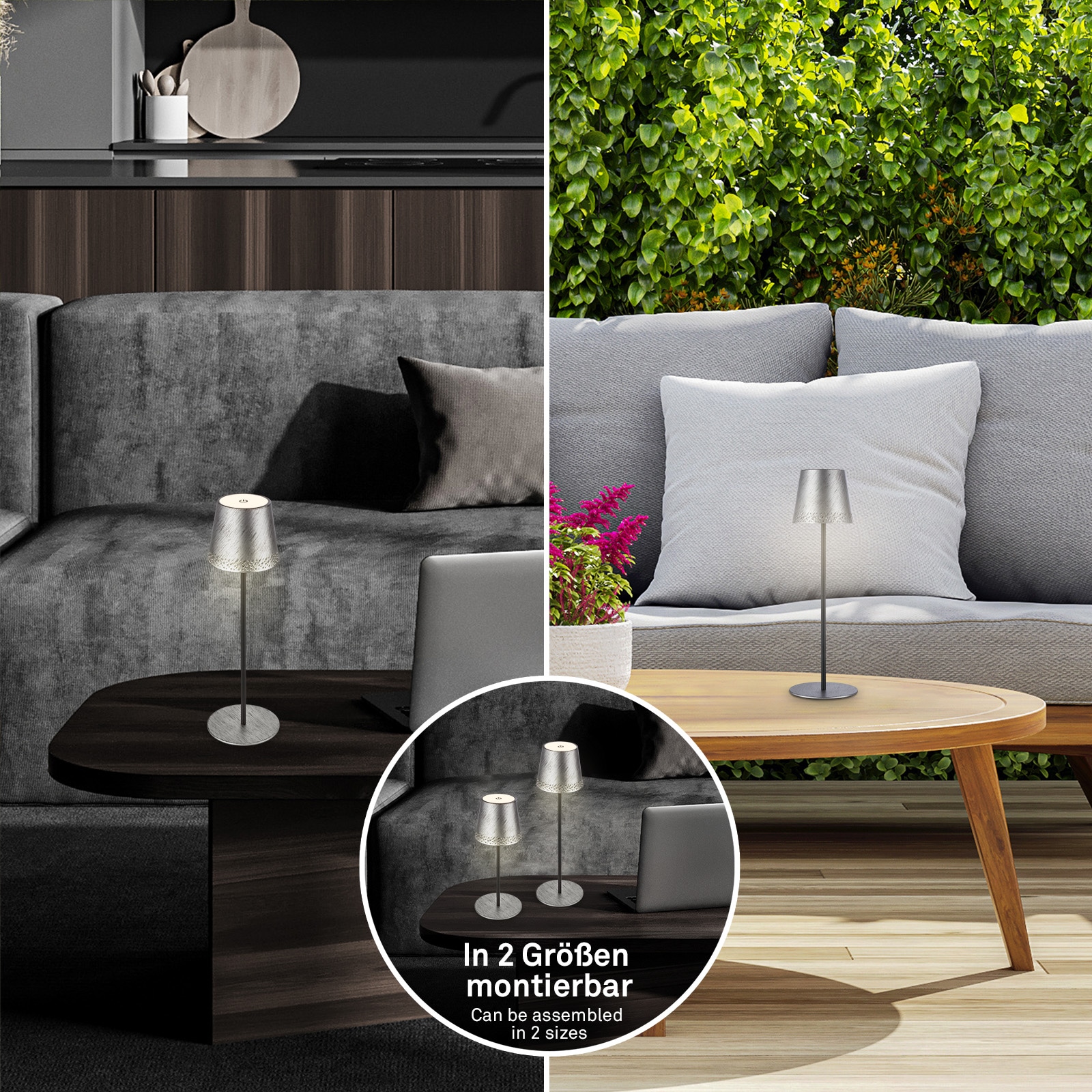 Briloner Leuchten LED Tischleuchte »KIKI« LED-Modul 1 Stk. Warmweiß mit Akku, höhenverstellbar, USB-C, warmweiß, IP44, schwarz-holz, 38 cm