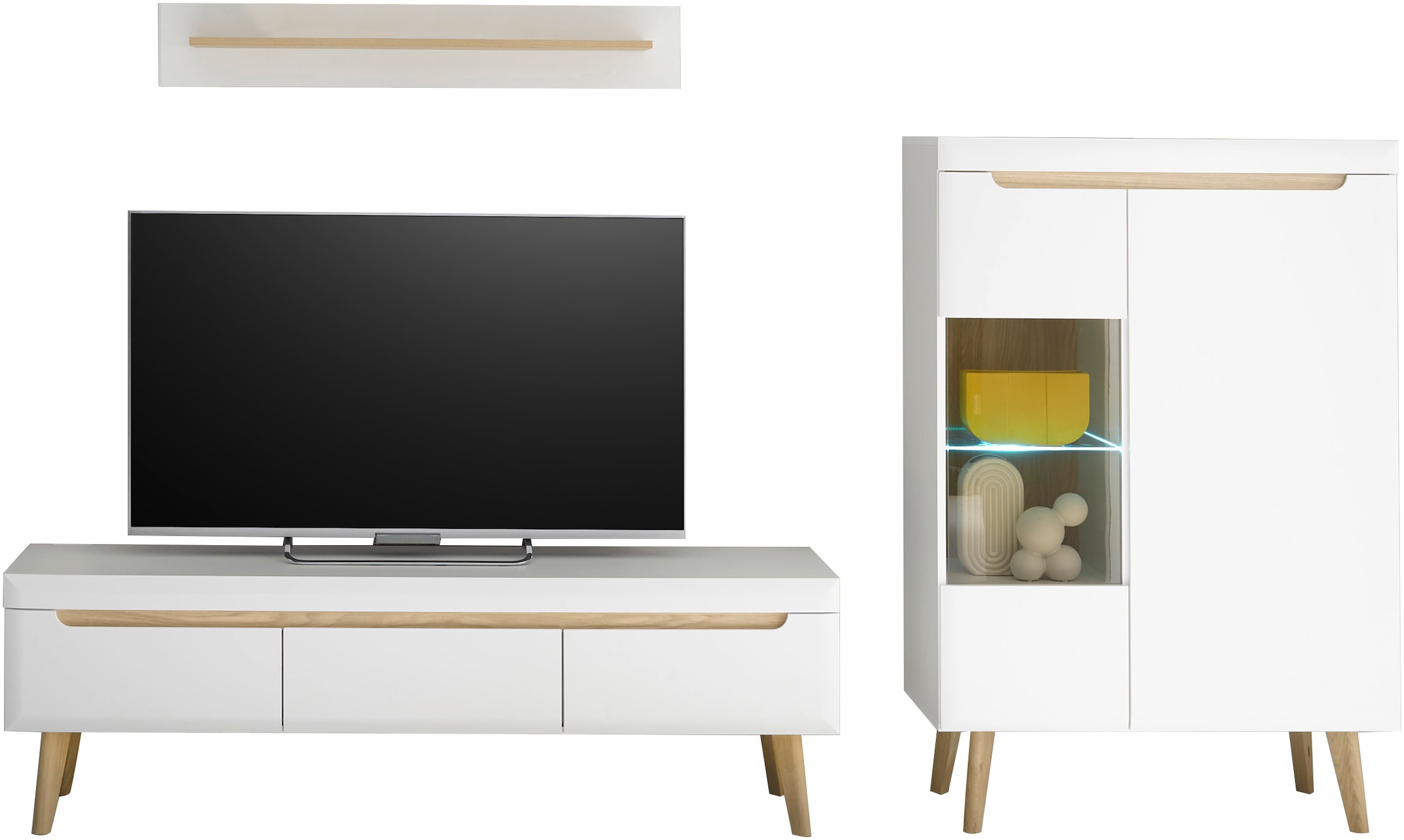 INOSIGN Wohnwand »Torge, Anbauwand, Schrankwand, Mediawand, Wohnzimmer-Set«, (Set, 3 St.), enthält 1 Vitrine, 1 Lowboard + 1 Wandboard, 270 cm breit