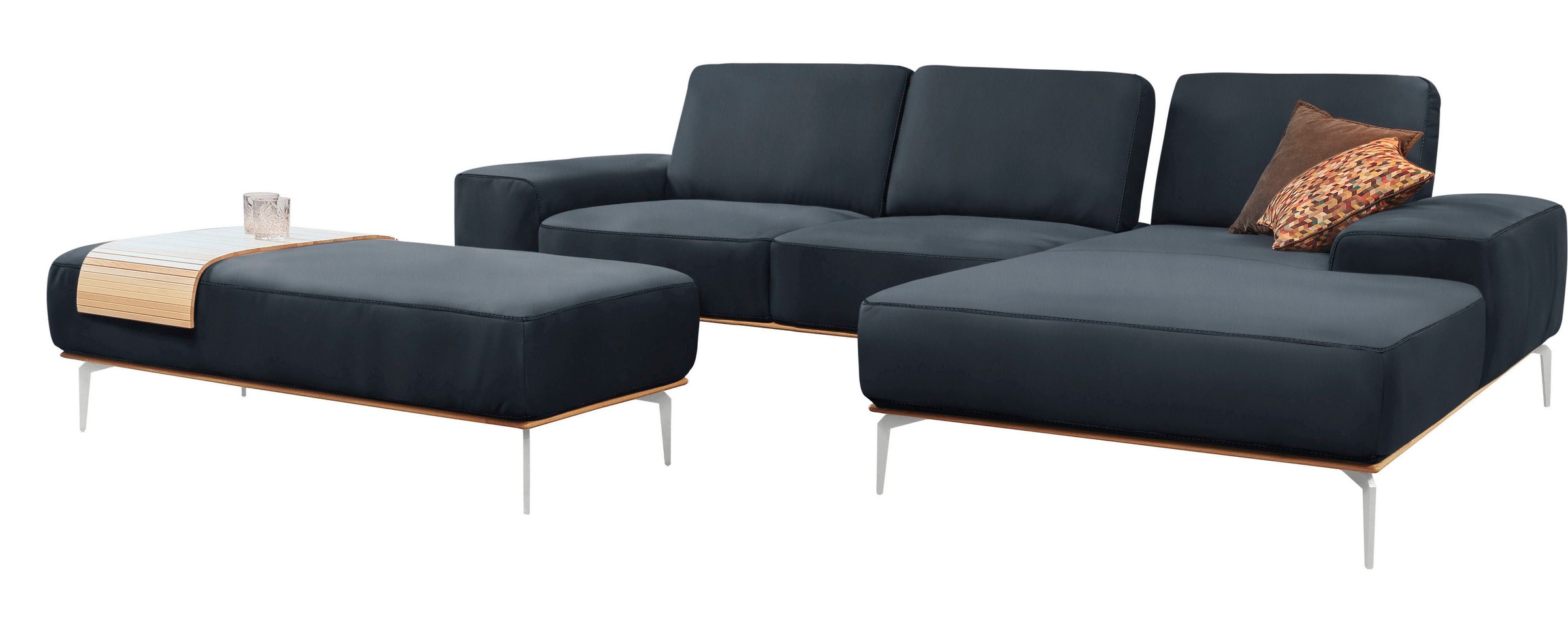 W.SCHILLIG Ecksofa »run, Designsofa mit tollem Sitzkomfort, bequem, L-Form«, mit elegantem Holzsockel, Füße in Chrom glänzend, Breite 319 cm