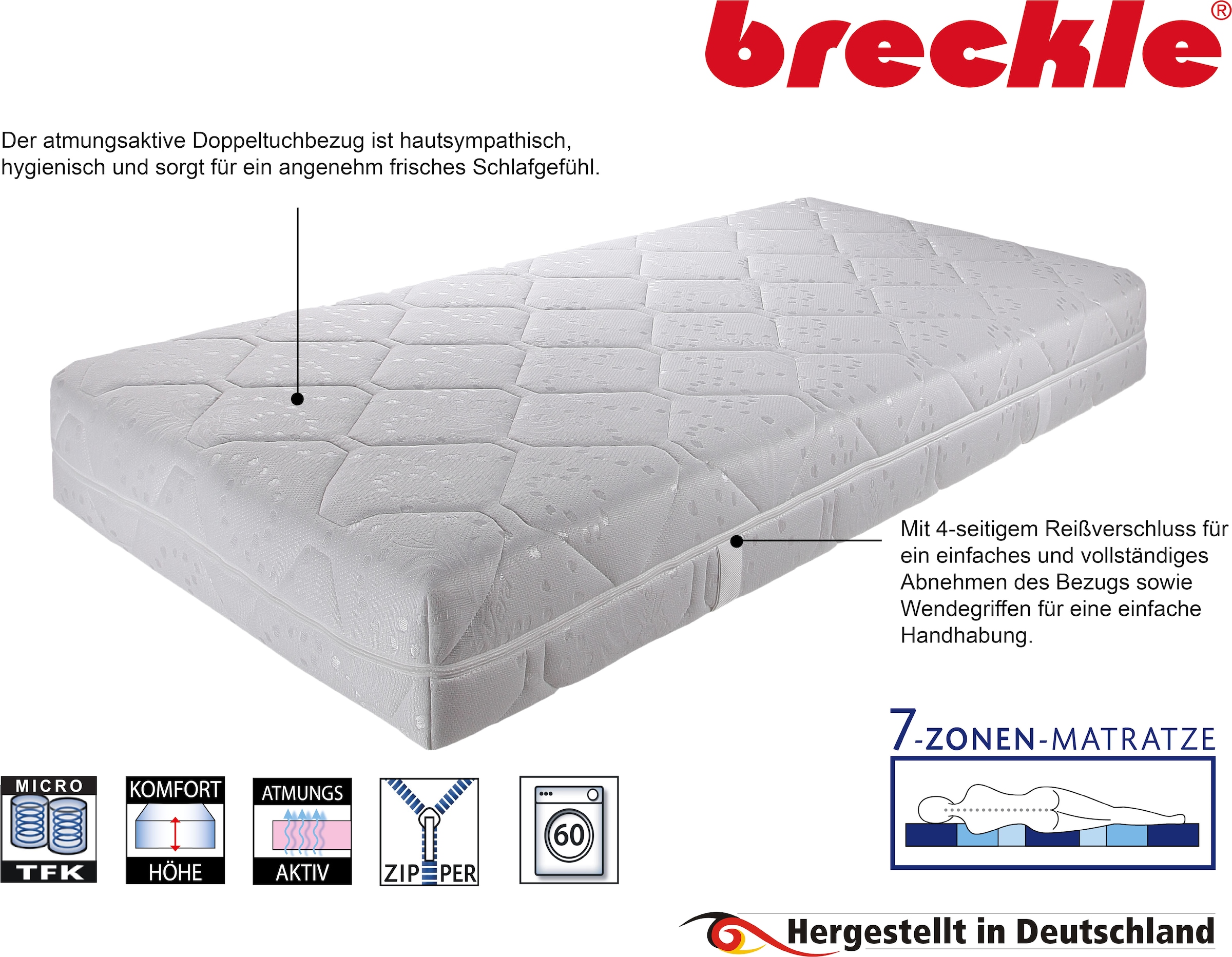 Breckle Taschenfederkernmatratze »Belvedere DeLux 1000, Matratze 90x200, 140x200 & mehr« 28 cm hoch 1.000 Federn 1-tlg., 1 Stk. tlg. Matratze in verschiedenen Größen, ergonomisch, atmungsaktiv