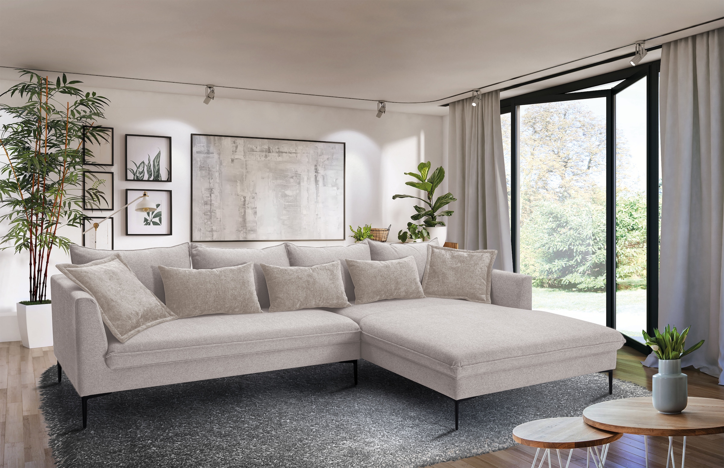 exxpo - sofa fashion Ecksofa »Piazza, elegant und edel, Designsofa mit tollem Sitzkomfort,«, (2 St.), Longchair Ecke in hochwertiger Verarbeitung, Stellmaße 321x187cm