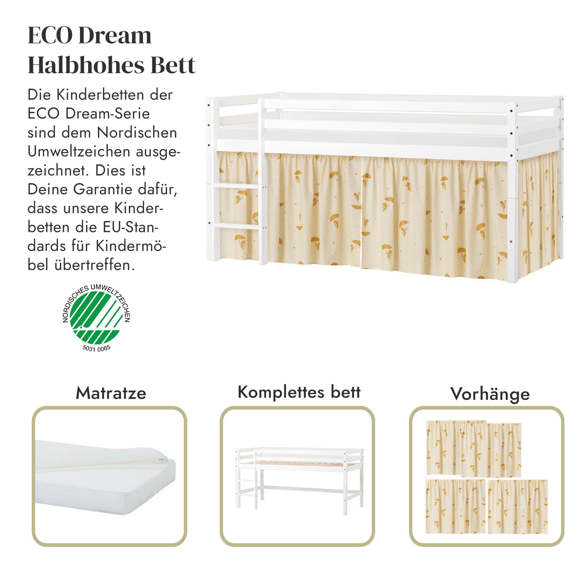 Hoppekids Spielbett »ECO Dream«, Massivholz, wahlweise in 2 Größen und 4 Farben, Matratze wählbar