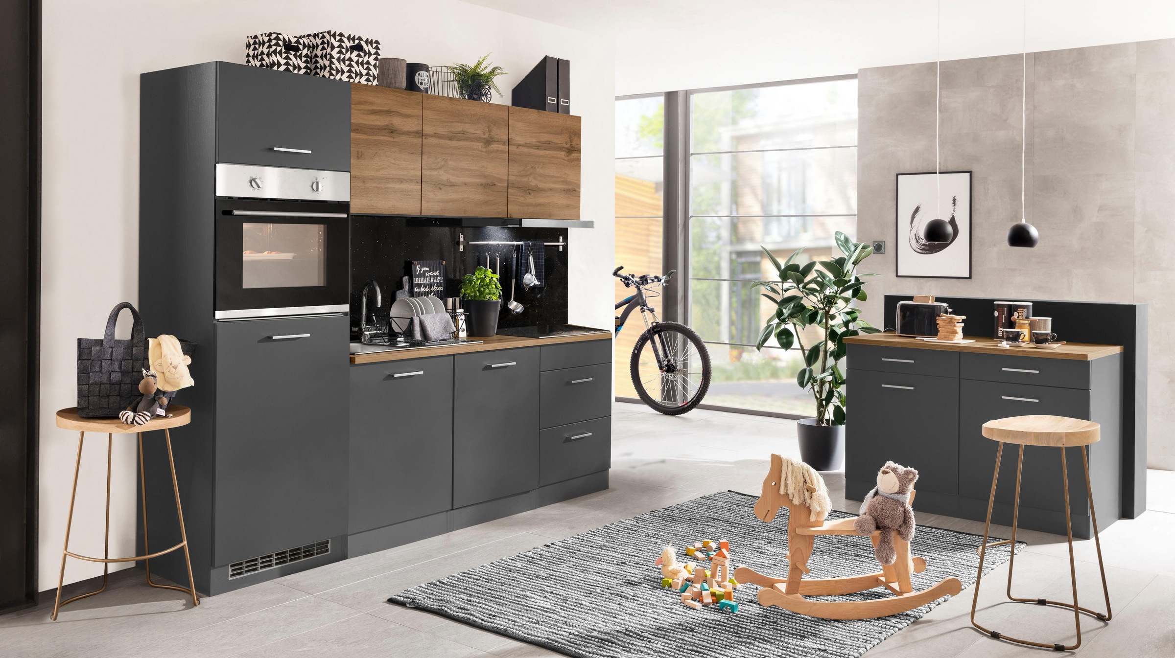 KOCHSTATION Küchenzeile »KS-Kehl«, mit E-Geräten, Breite 240 cm, inkl. Kühlschrank