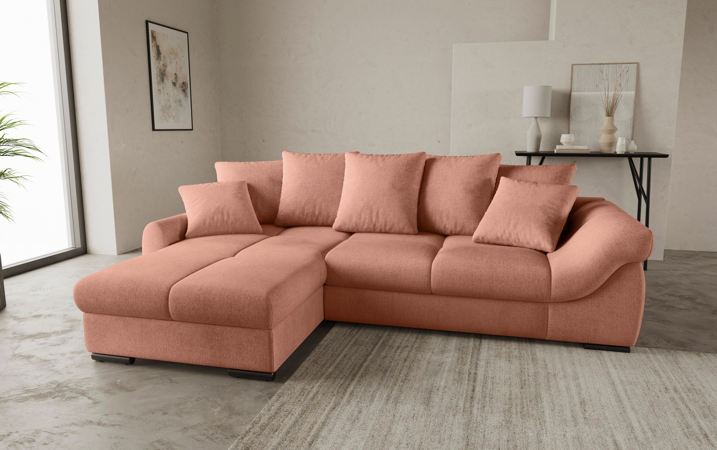 Mr. Couch Ecksofa »Livorno L-Form«, inkl. Hochschläfer-Bettauszug, XL-Bettkasten weiß beschichtet
