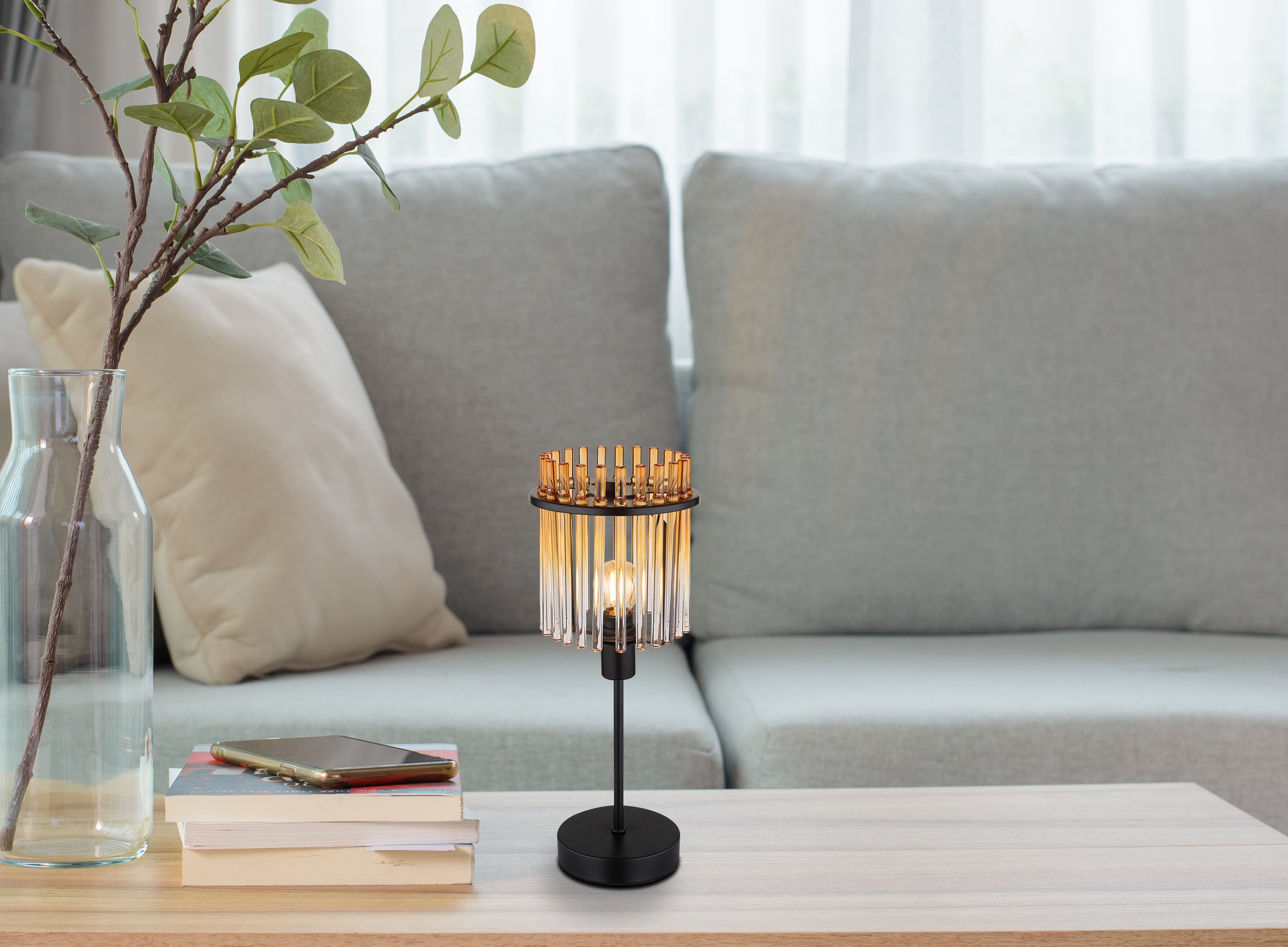 GLOBO LIGHTING Tischleuchte »GORLEY« E14 1 Stk. Tischlampe schwarz Glasstäb günstig online kaufen