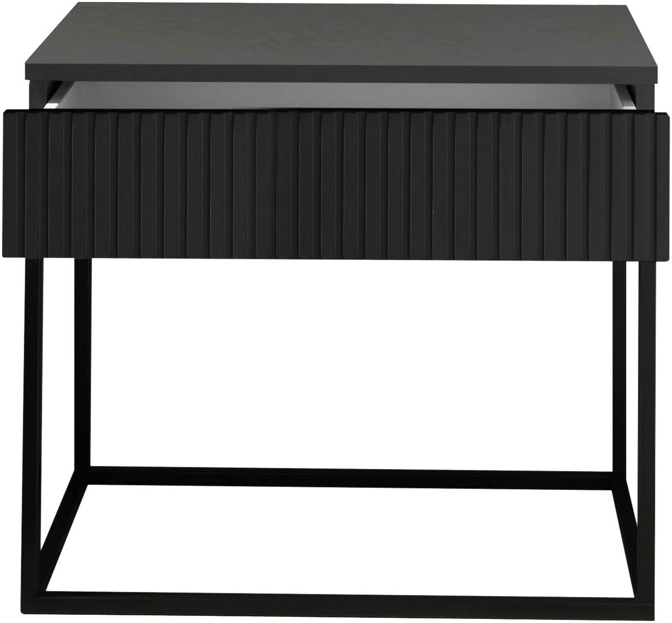 Schlafkontor Nachtkommode »Marle Nachtkonsole, Nachtkästchen auf Metall-Fußgestell« Schubkasten in Rillenoptik auf schwarzem Metallgestell