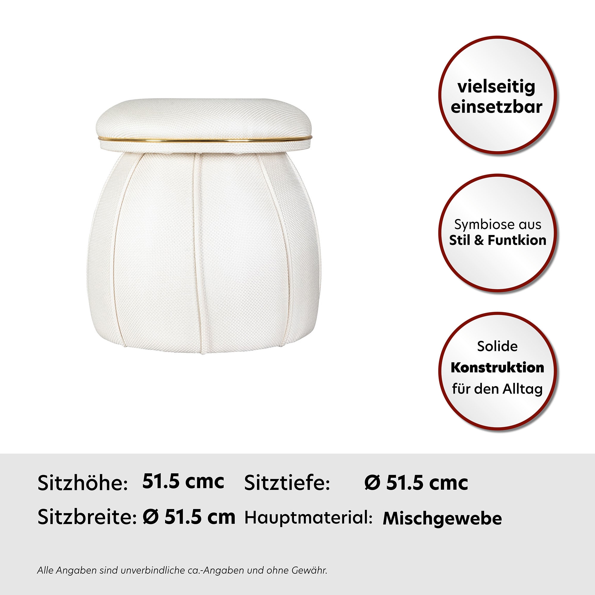 Kayoom Sitzhocker »Hocker Corin,extravagante Form,stilvolle Farben,elegant gesteppter Fuß«, (1 St.), komfortabel, hochqualitativ, pflegeleicht, sorgfältig verarbeitet