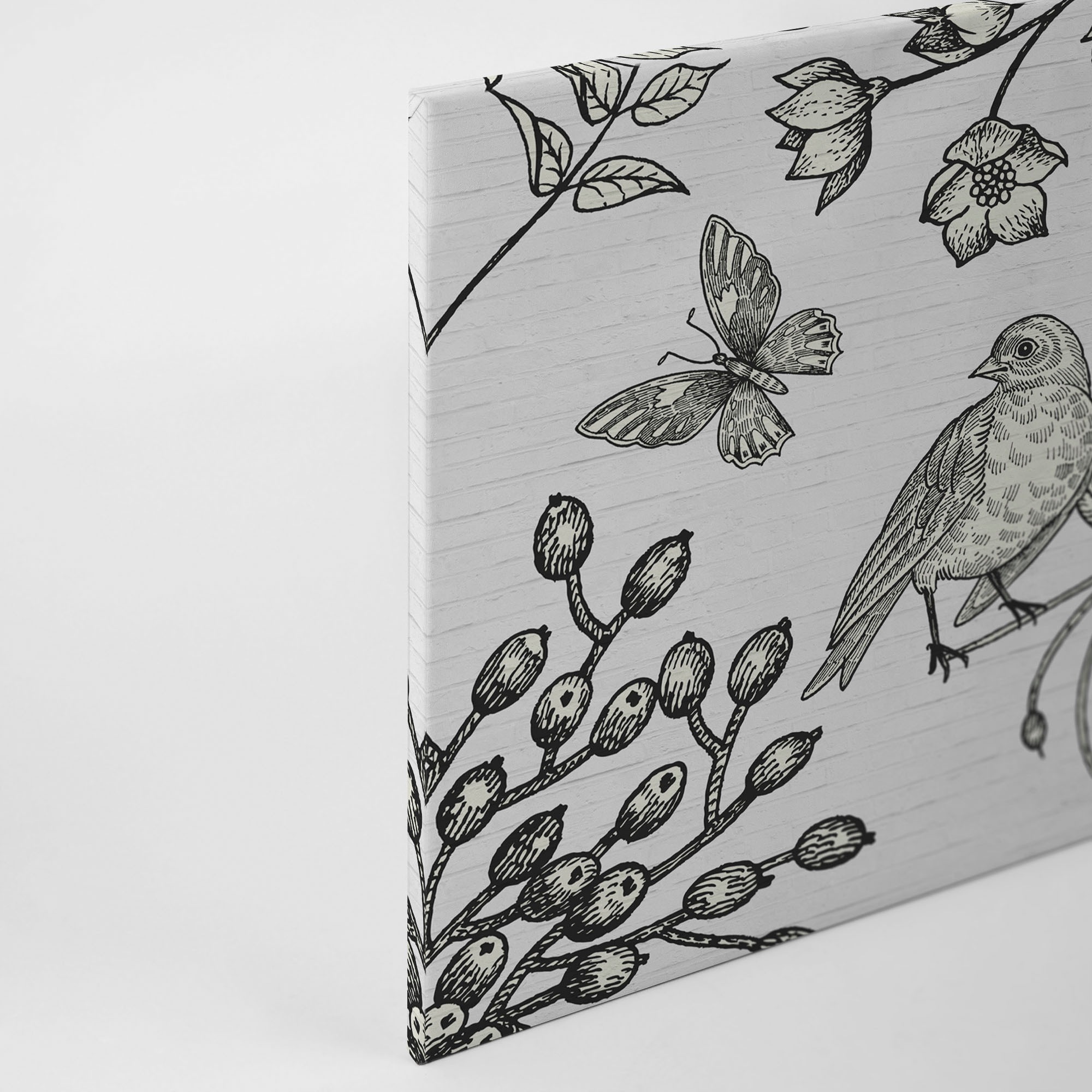 A.S. Création Leinwandbild »birdy« Gemälde | Kunst 1 Stk. tlg. Schwarz-Weiß Zeichnung Floral Keilrahmen Leinwand-Bild Wohnzimmer Wand