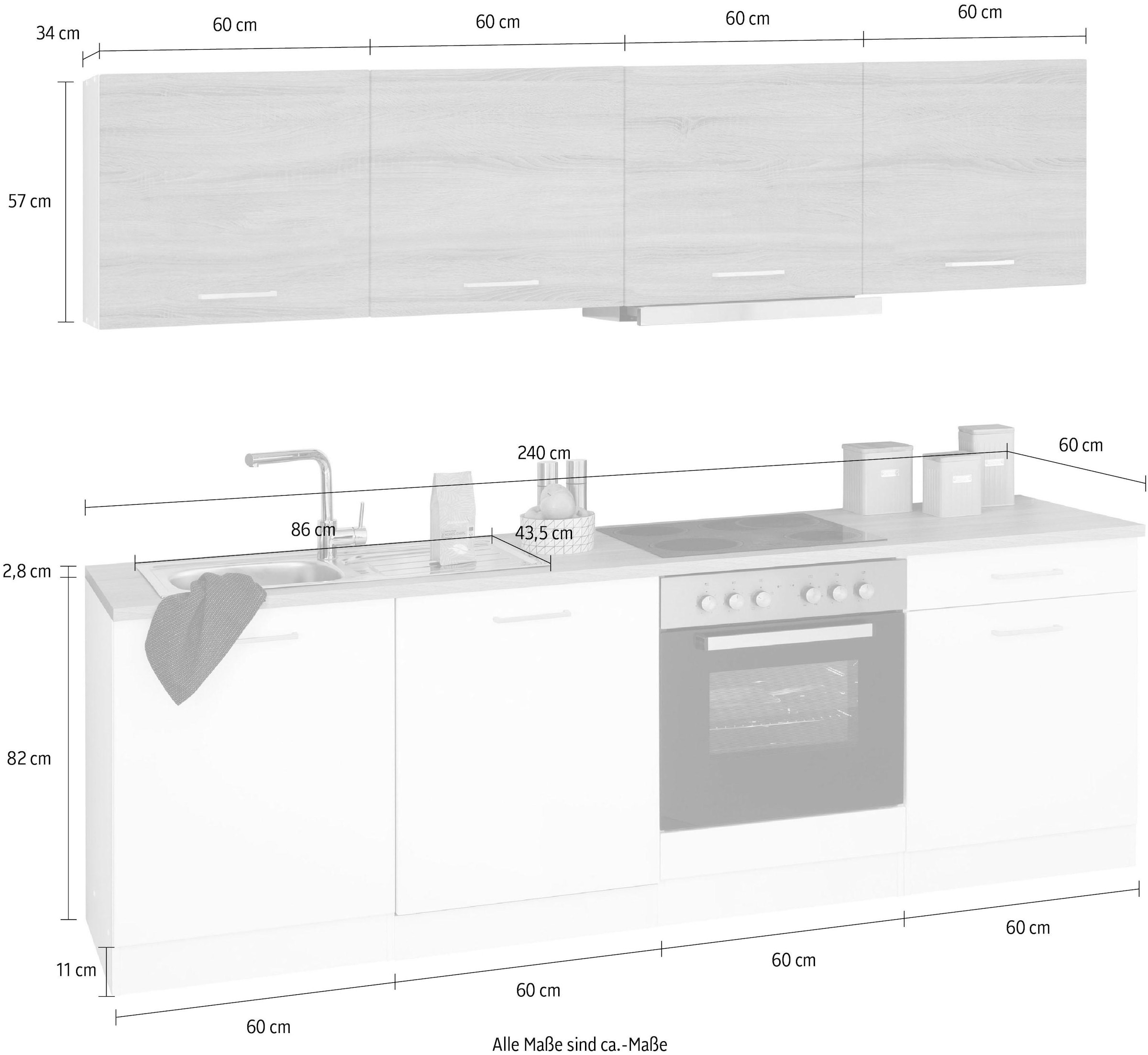 KOCHSTATION Küchenzeile »KS-Visby«, mit E-Geräten, Breite 240 cm inkl. Geschirrspülmaschine