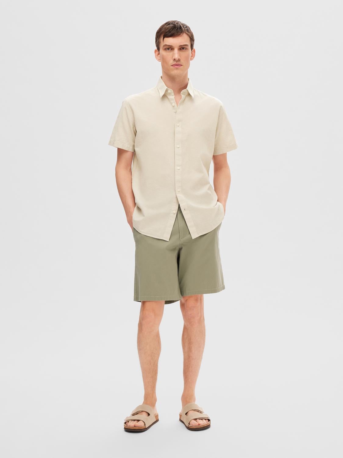 SELECTED HOMME Kurzarmhemd »SLHREG-SUN SHIRT SS NOOS«, mit Leinen