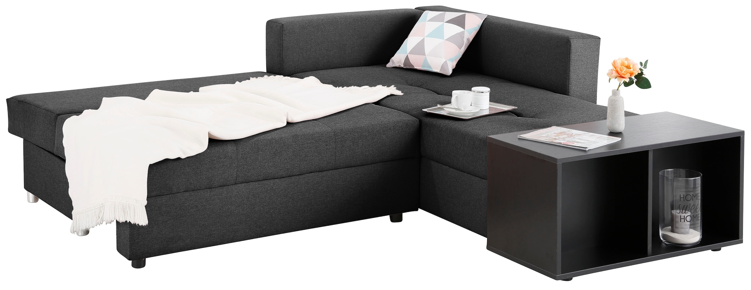 Home affaire Ecksofa »Italia L-Form, B: 217 cm« Schlaffunktion, Bettkasten & 1 Zierkissen, Federkern