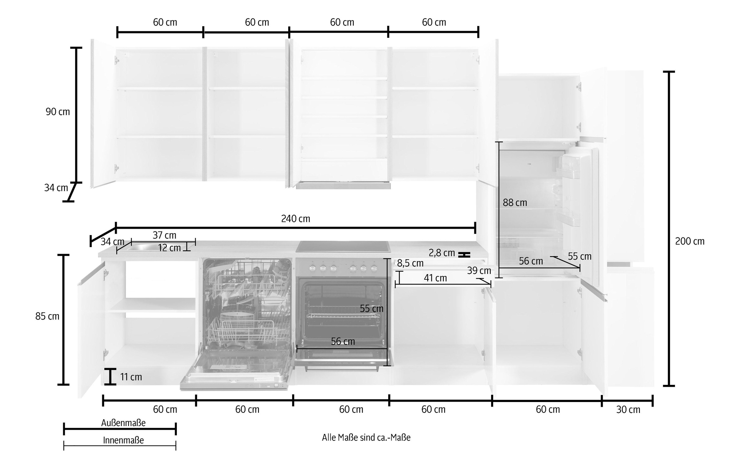 KOCHSTATION Küchenzeile »KS-Ohio«, mit E-Geräten, Breite 330 cm