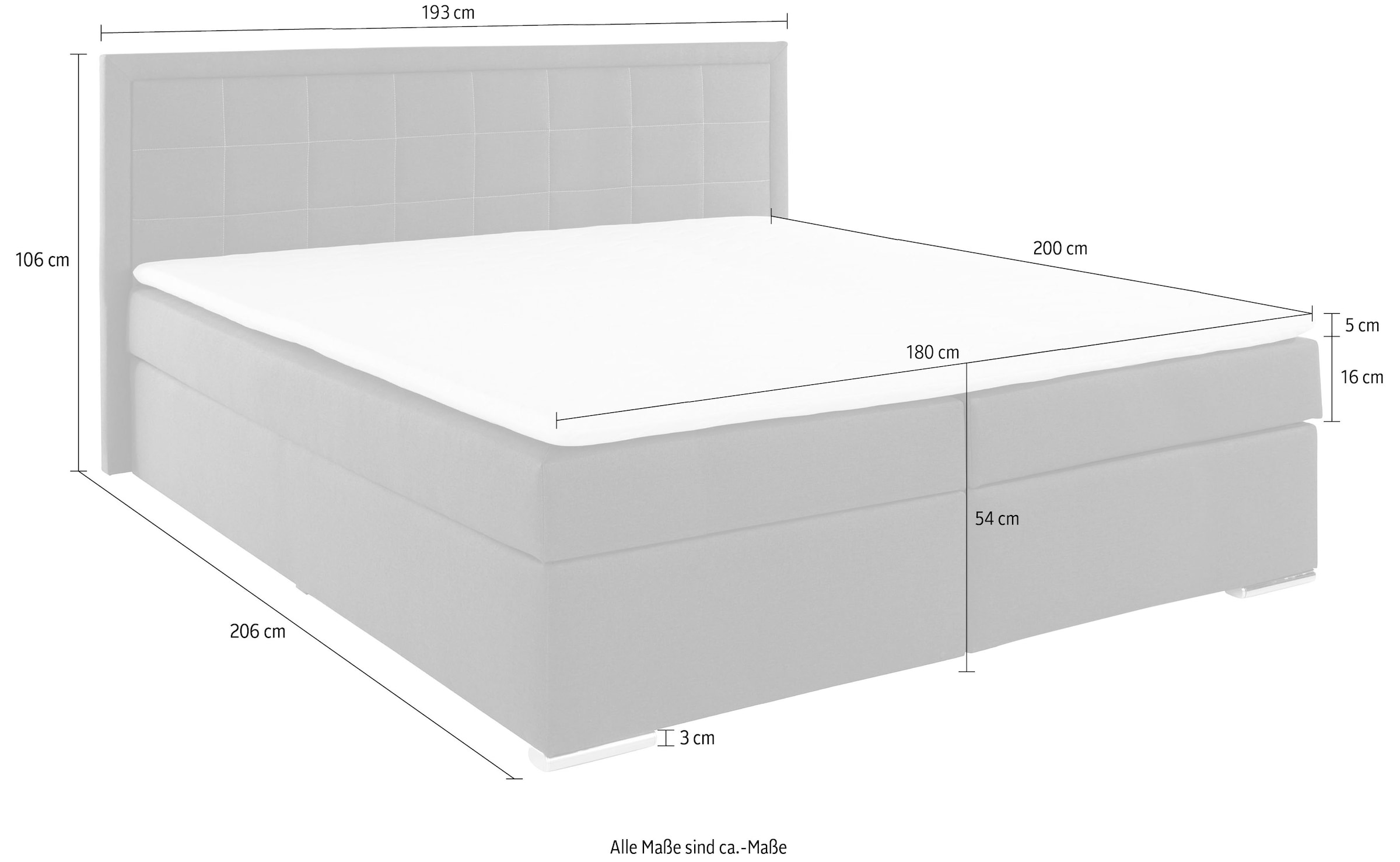 Boxbett Athena, wahlweise mit Bettkasten inkl. Topper bei Ausführung mit Matzratze, in Härtgraden H2, H3, H4