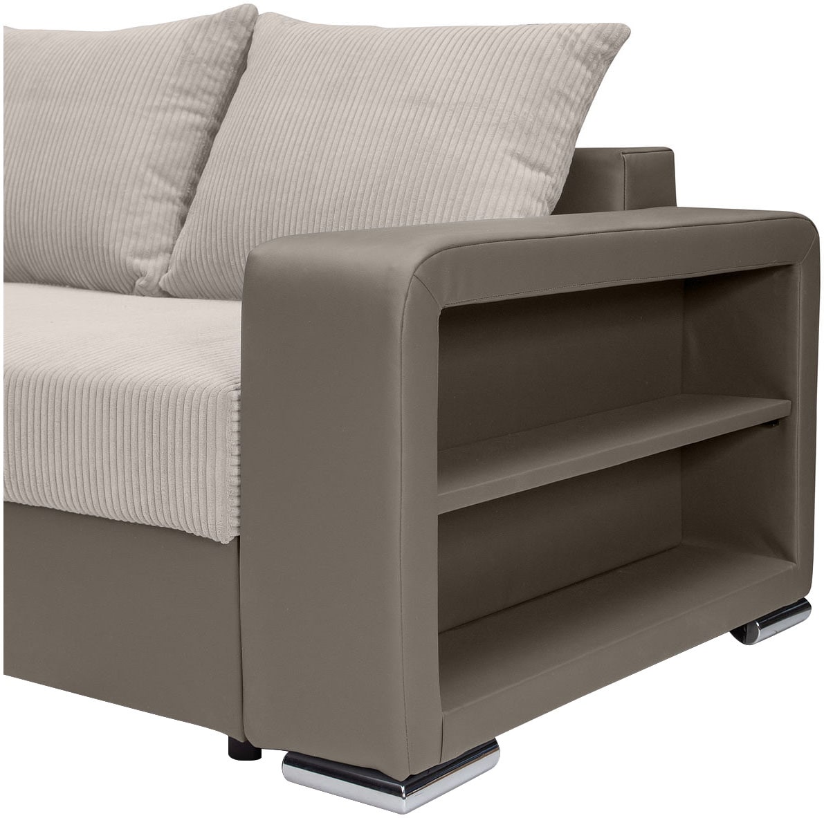 COLLECTION AB Ecksofa »L-Form«, Regalarmlehne mit LED RGB Beleuchtung,Bettfunktion und Bettkasten