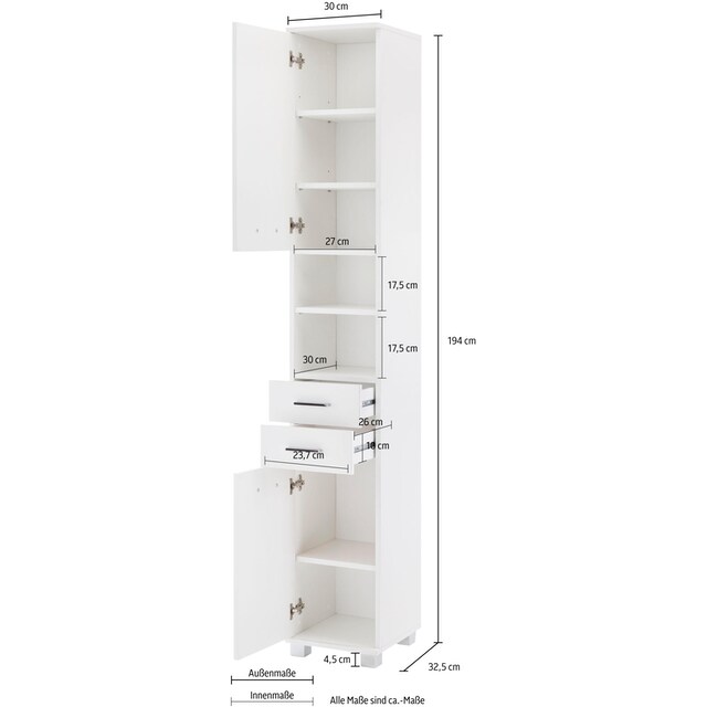 Schildmeyer Hochschrank »Lumo«, Breite 30 cm, mit 2 Türen, 2 Schubladen & 2  offenen Fächern jetzt im %Sale