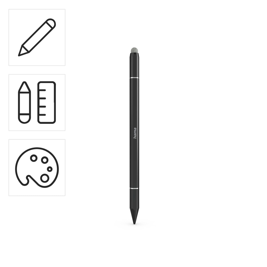 Hama Eingabestift »4in1 Eingabestift Tablet Smartphone Disc Tip Schwarz« 4in1 Funktion, Disc Tip, Mesh Spitze, Kugelschreiber, Metallgehäuse