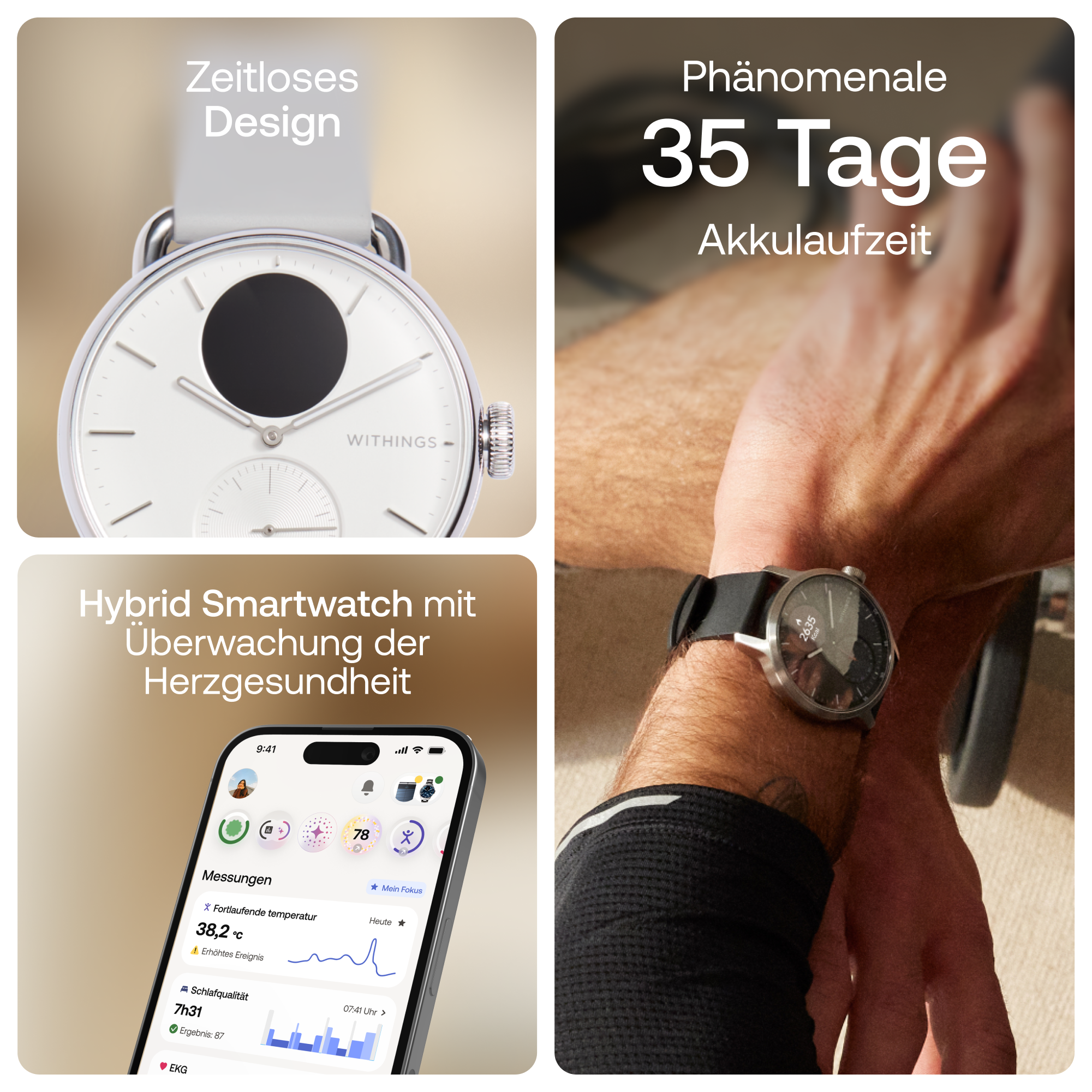 Withings Smartwatch »ScanWatch 2 38mm, hybrid, Akku bis 35 Tage, 50 M Wasserdicht« HealthSense OS